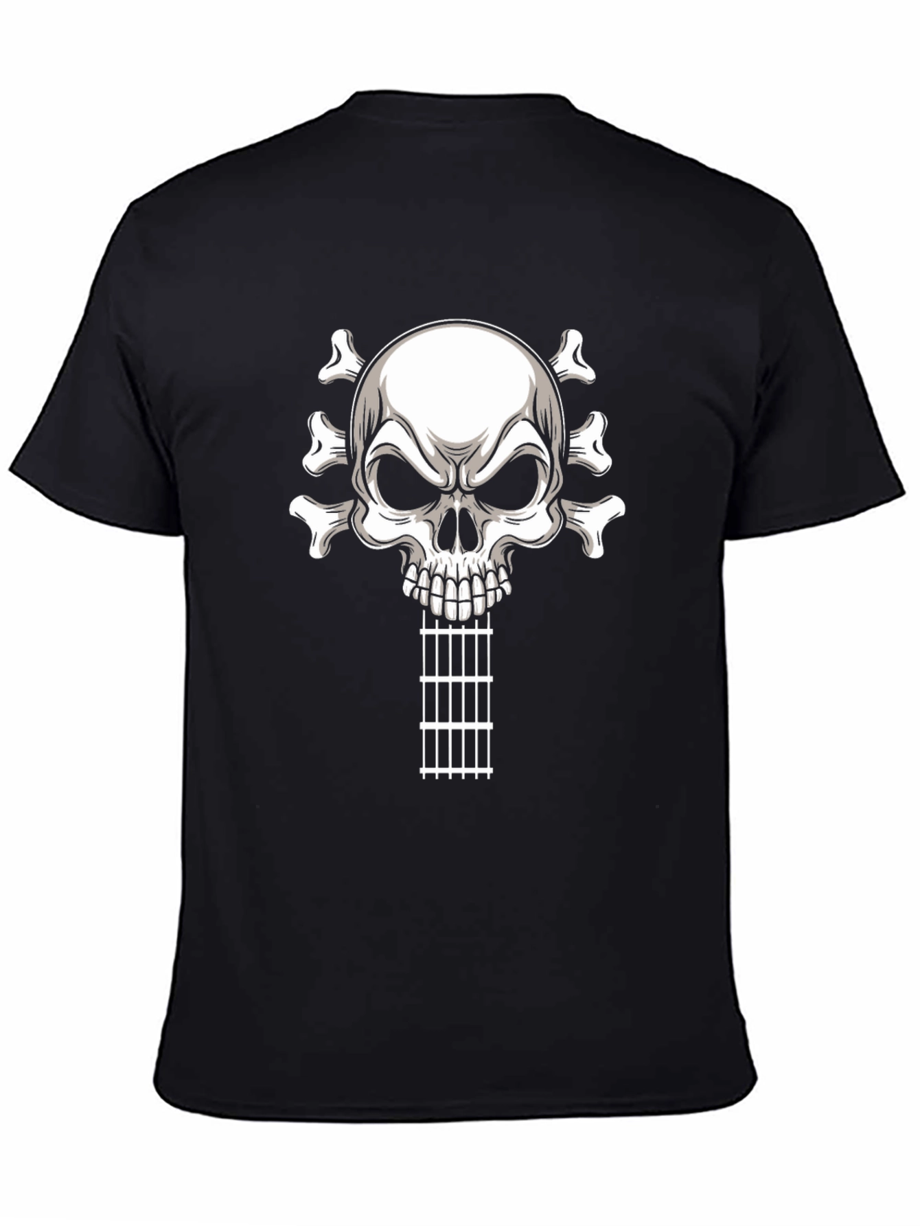 Black Skull Guitar T-Shirt - Rocker Style Black Tee view 4