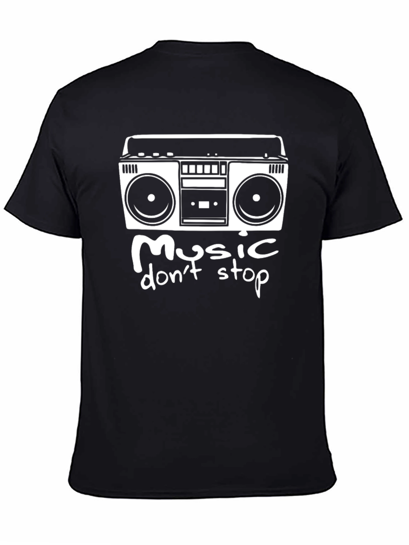 Black Retro Boombox T-Shirt - Music Don't Stop Black Tee view 4