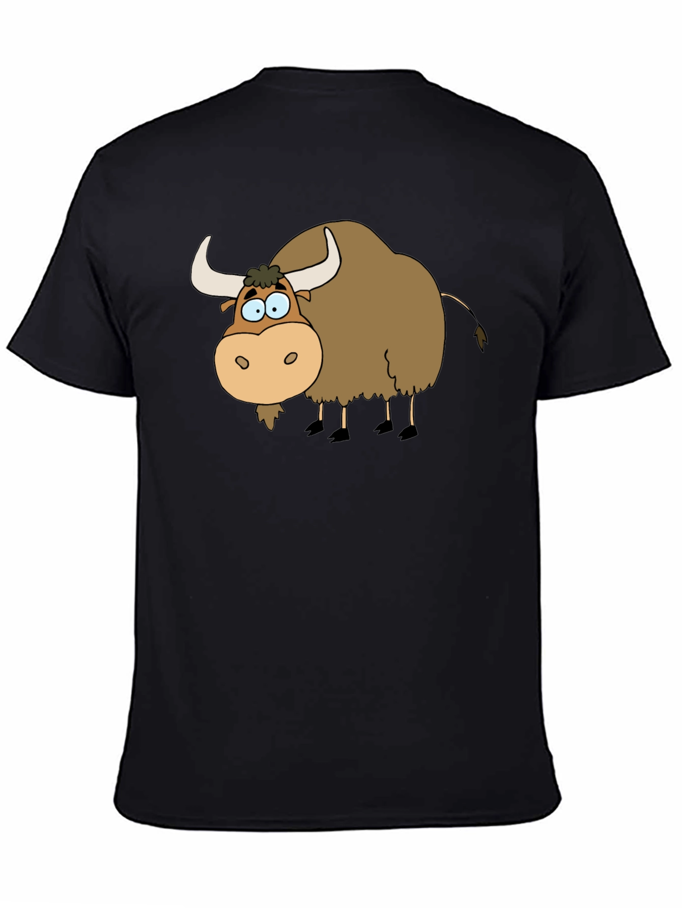Black Cartoon Yak Graphic Tee - Black Cotton T-Shirt view 4