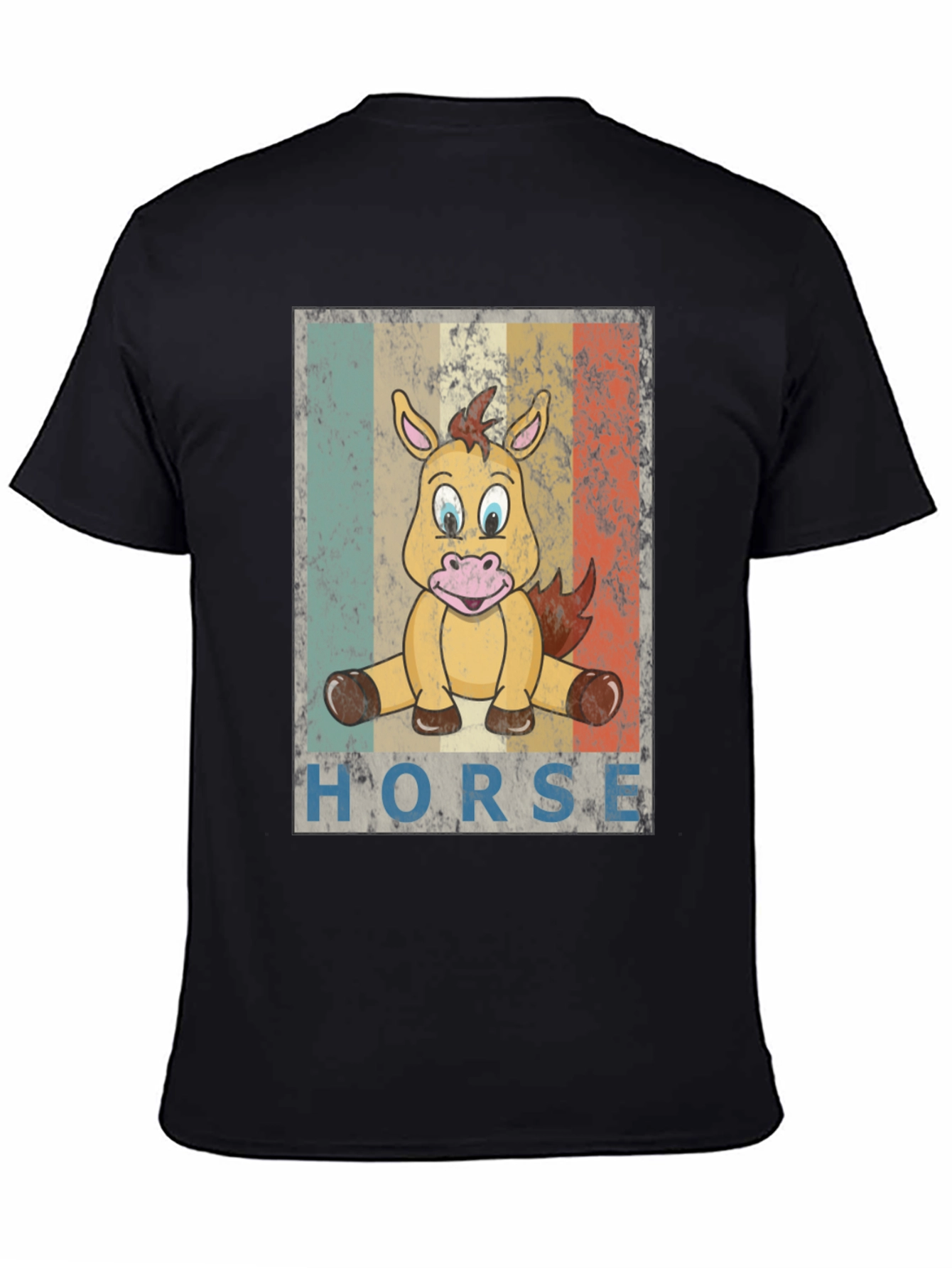 Black Cartoon Horse Graphic Tee - Unisex Black T-Shirt view 4