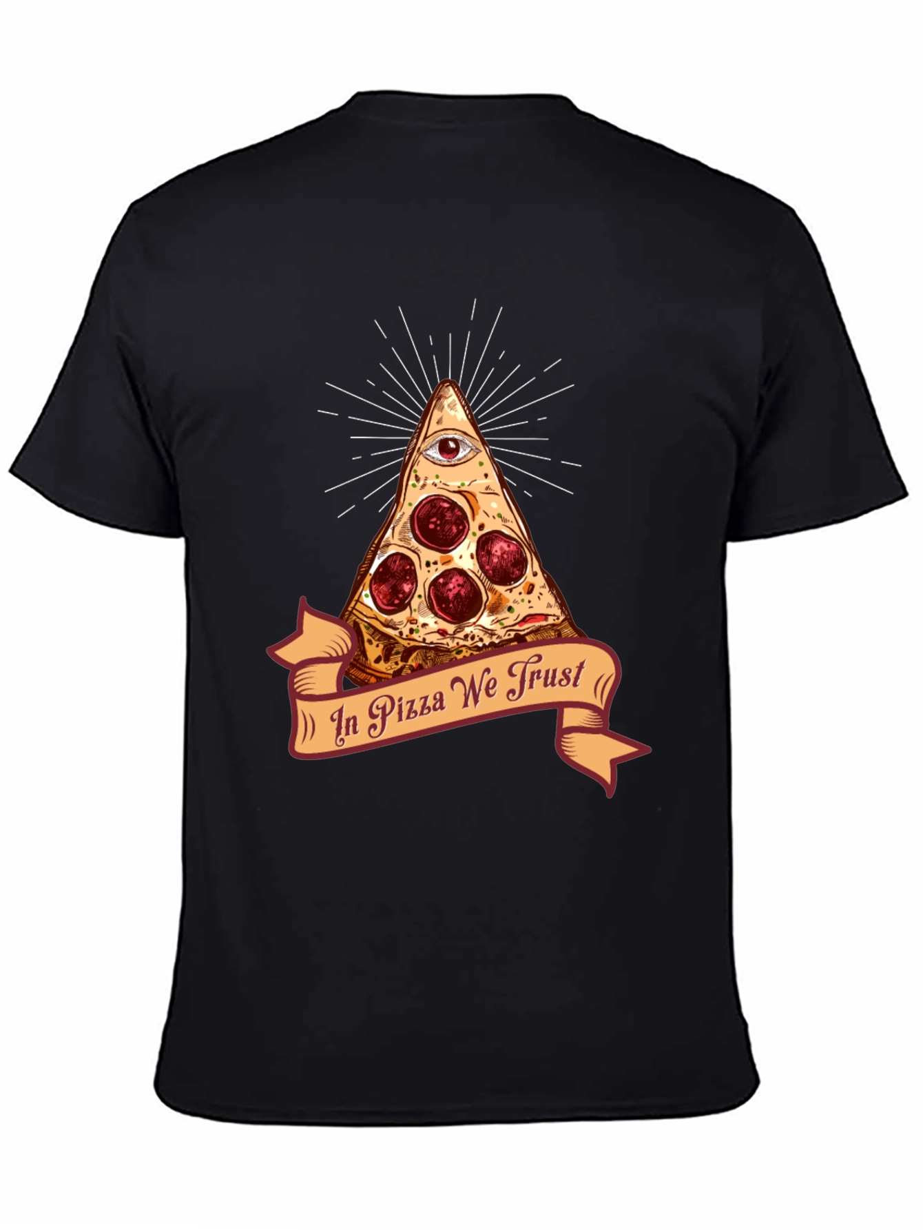 Black Pizza Illuminati T-Shirt - In Pizza We Trust Funny Tee view 4