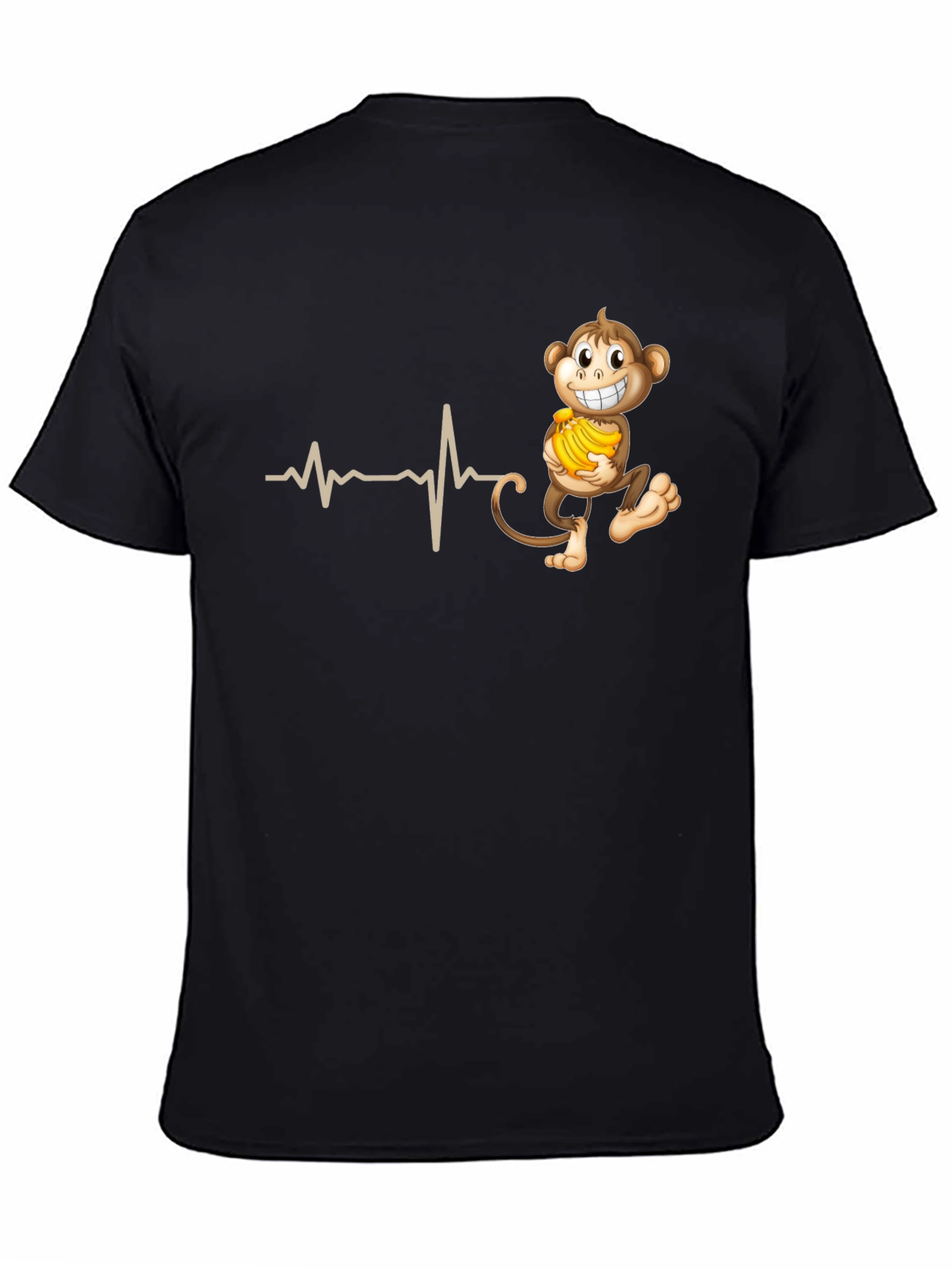 Black Funny Monkey Heartbeat T-Shirt - Novelty Tee view 4