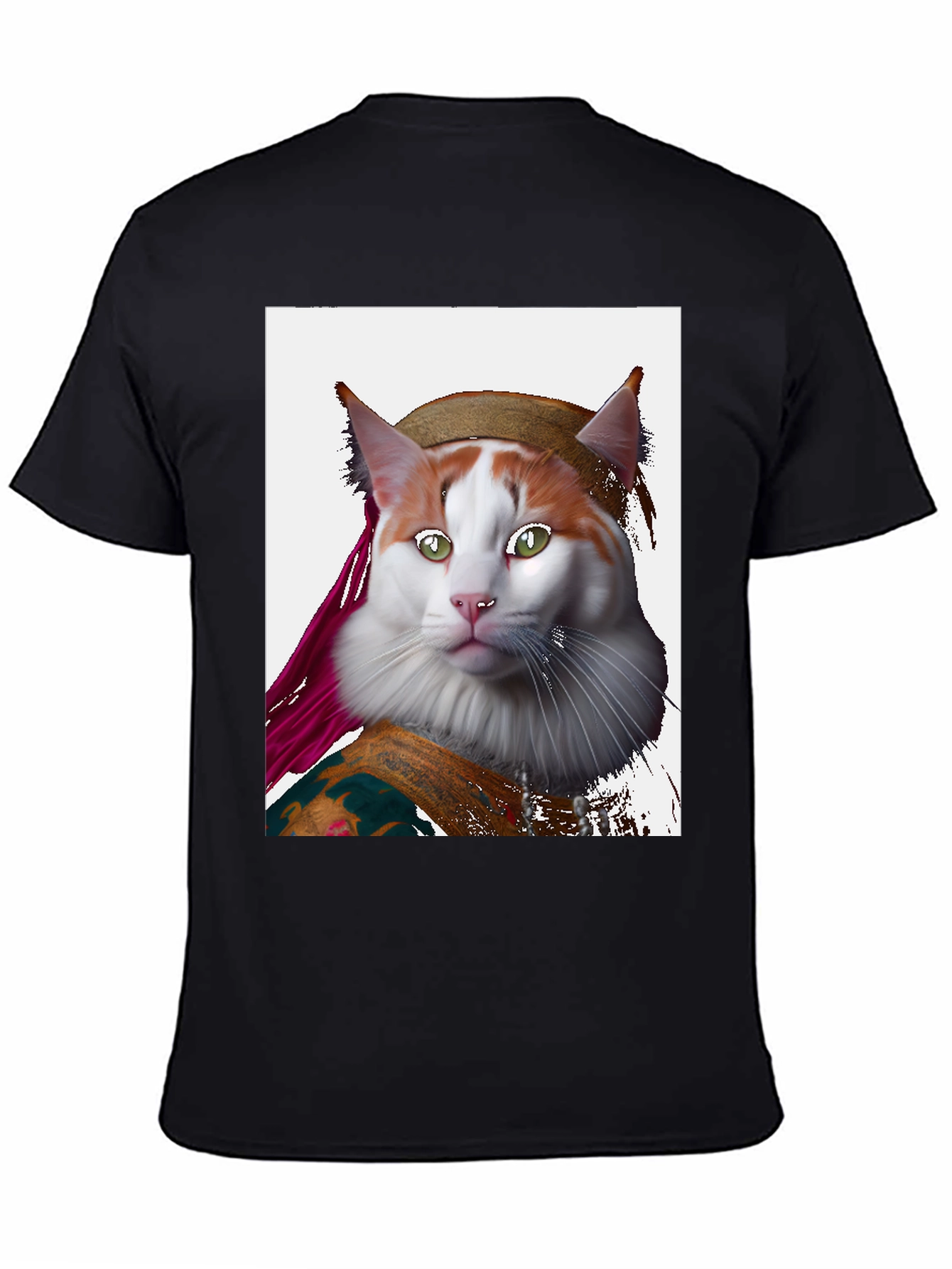 Black Mona Lisa Cat T-Shirt - Artful Feline Portrait view 4
