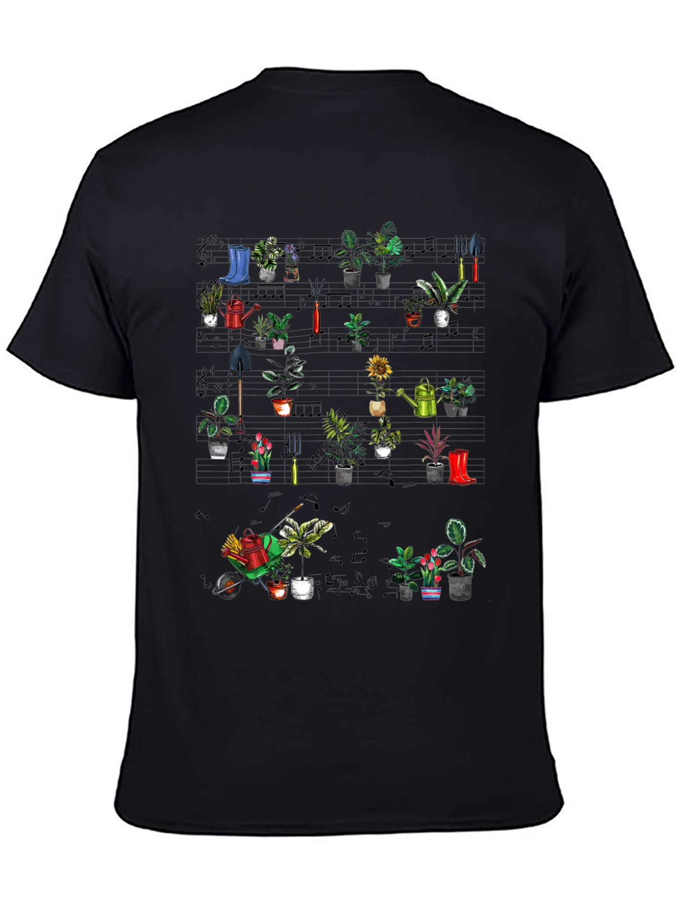 Black Gardening Plants Music T-Shirt view 4