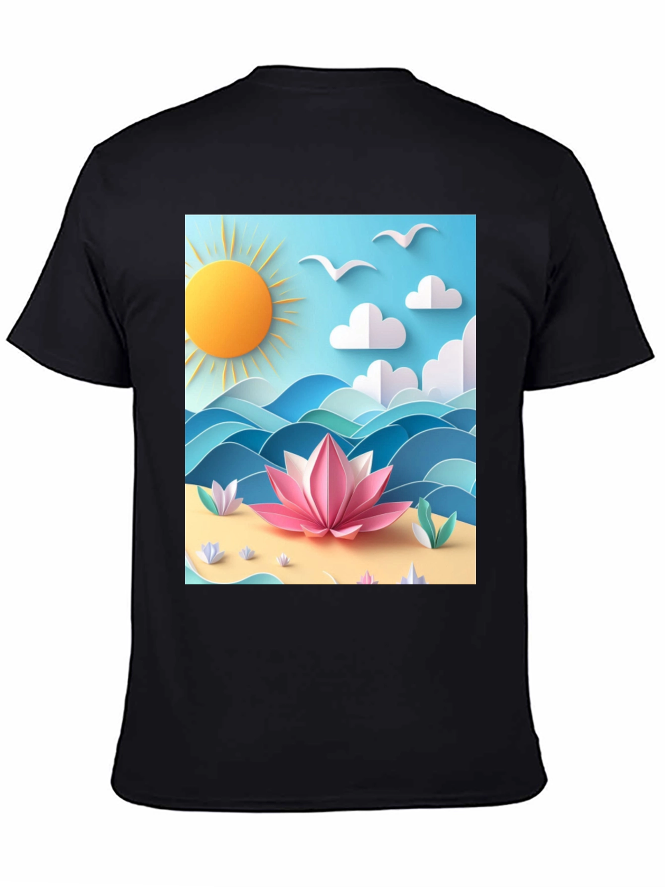 Black Black Tee with Beach Lotus Graphic view 4