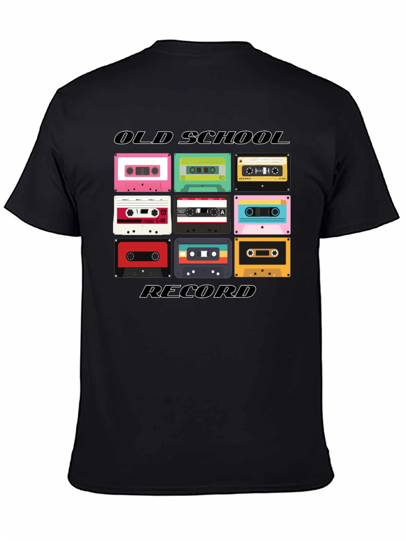 Black Retro Cassette Tape Old School Record Black T-Shirt view 4