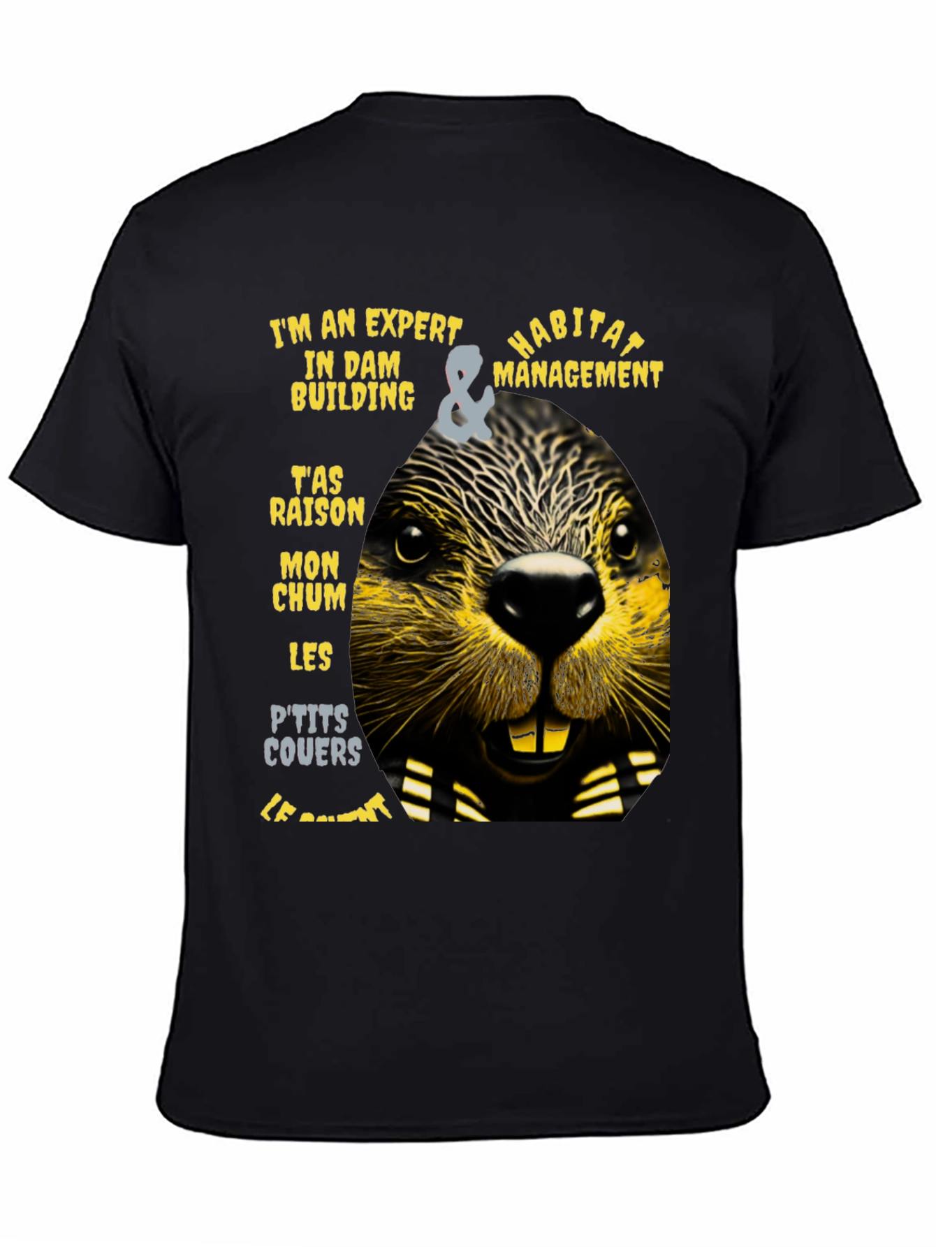 Black Expert Dam Builder T-Shirt - Funny Beaver Habitat Management Tee view 4