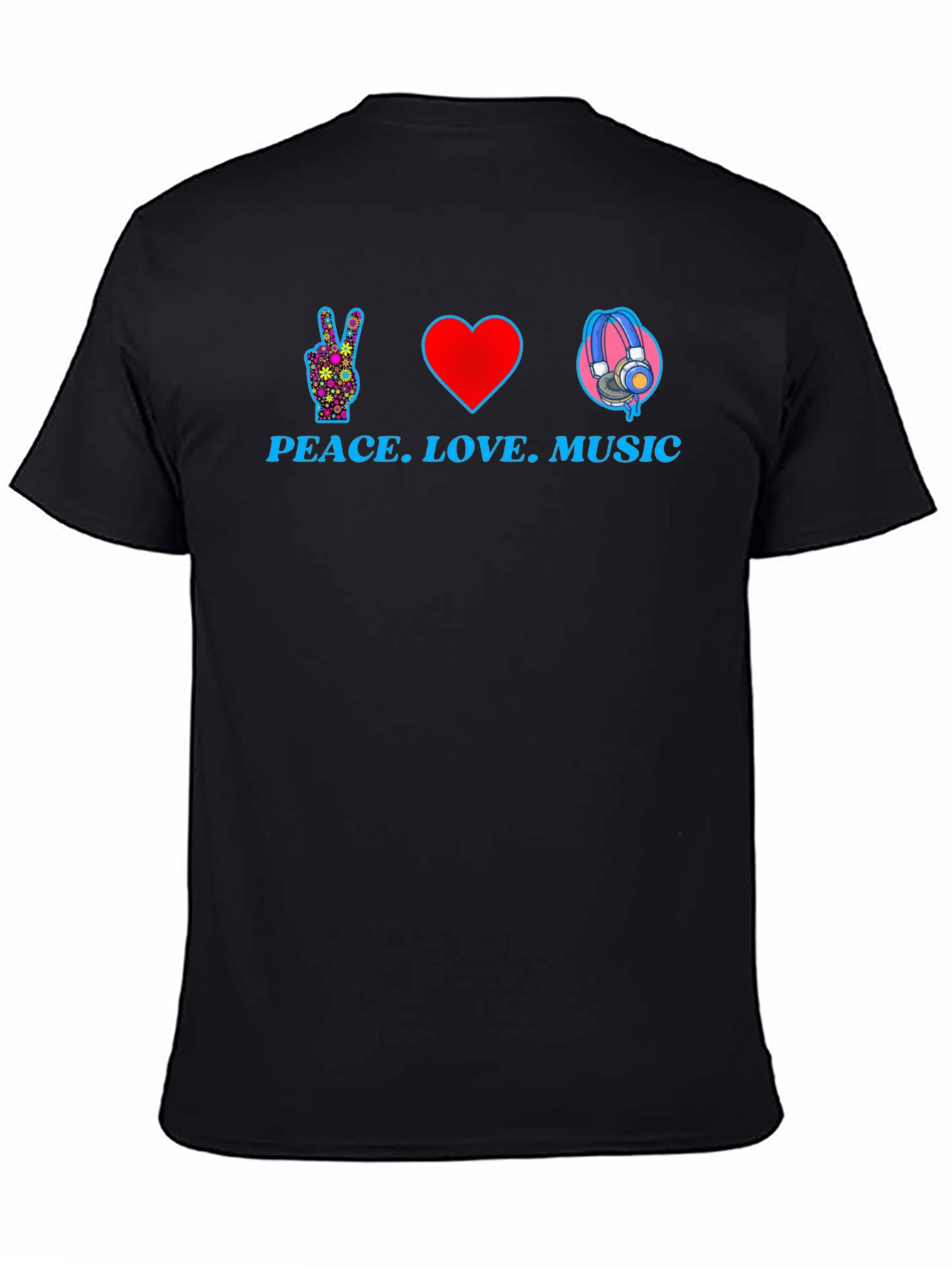 Black Peace Love Music Graphic T-Shirt - Black view 4
