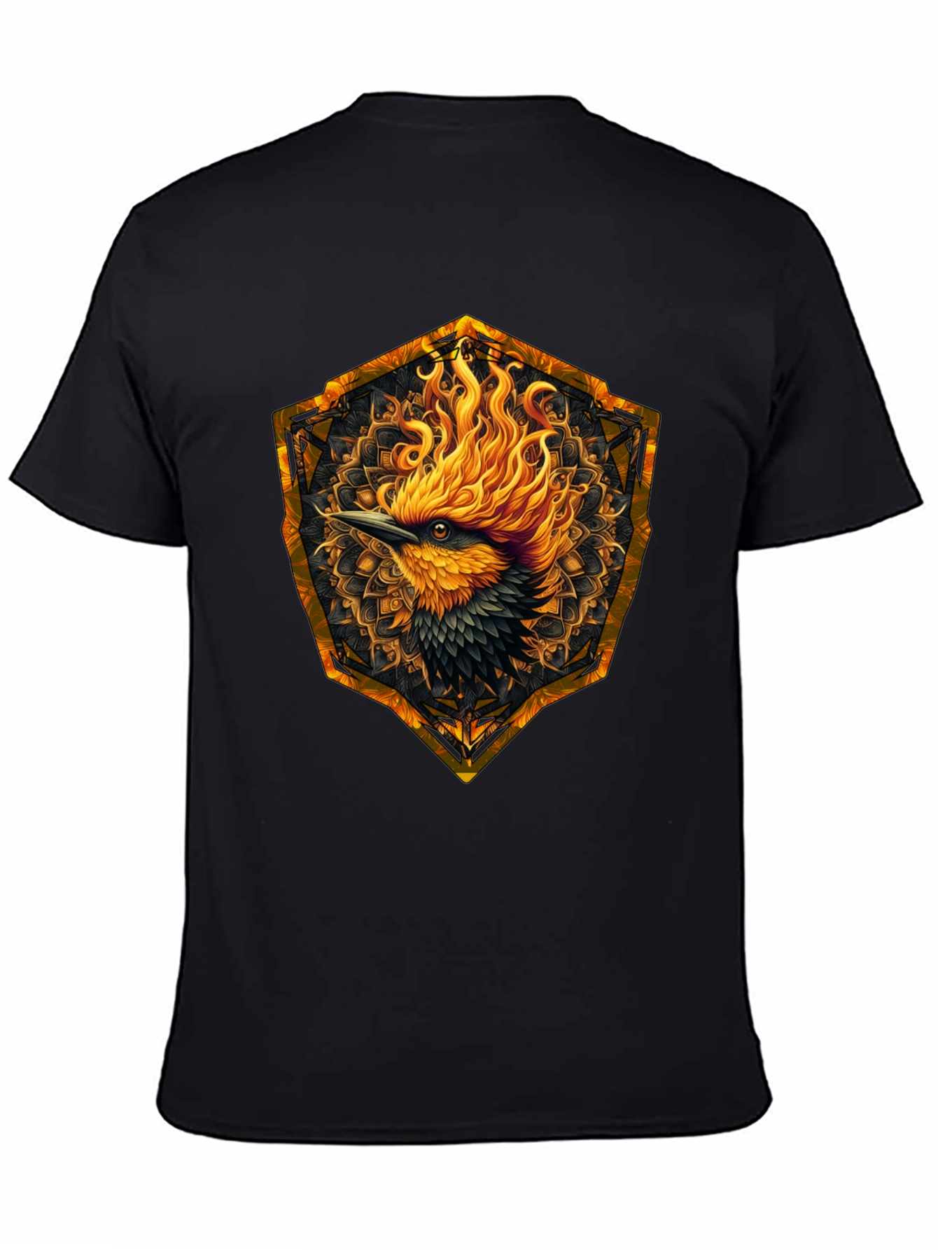 Black Fiery Phoenix Graphic Tee - Black Cotton Blend view 4