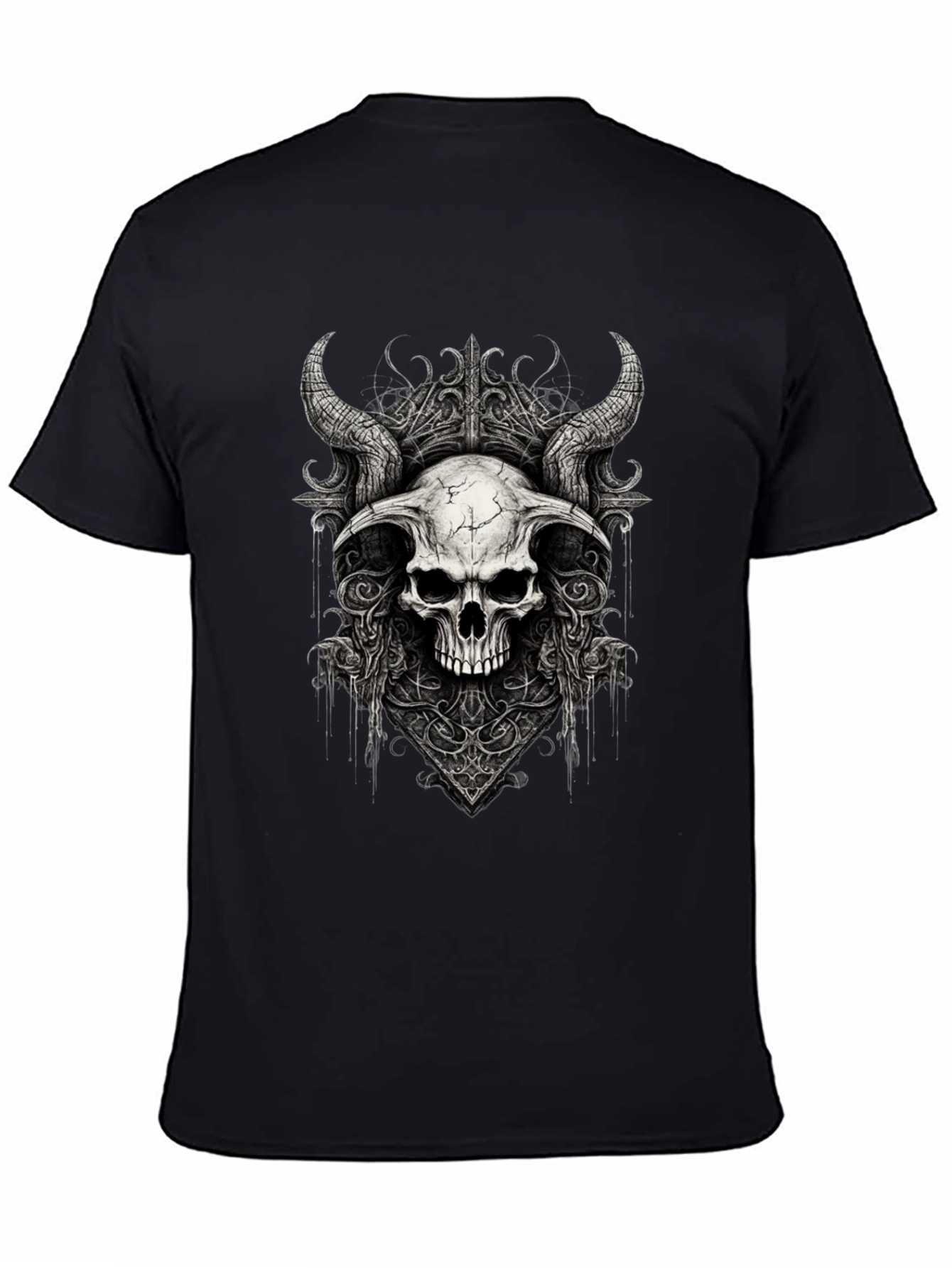 Black Black Skull Horns Graphic Tee view 4