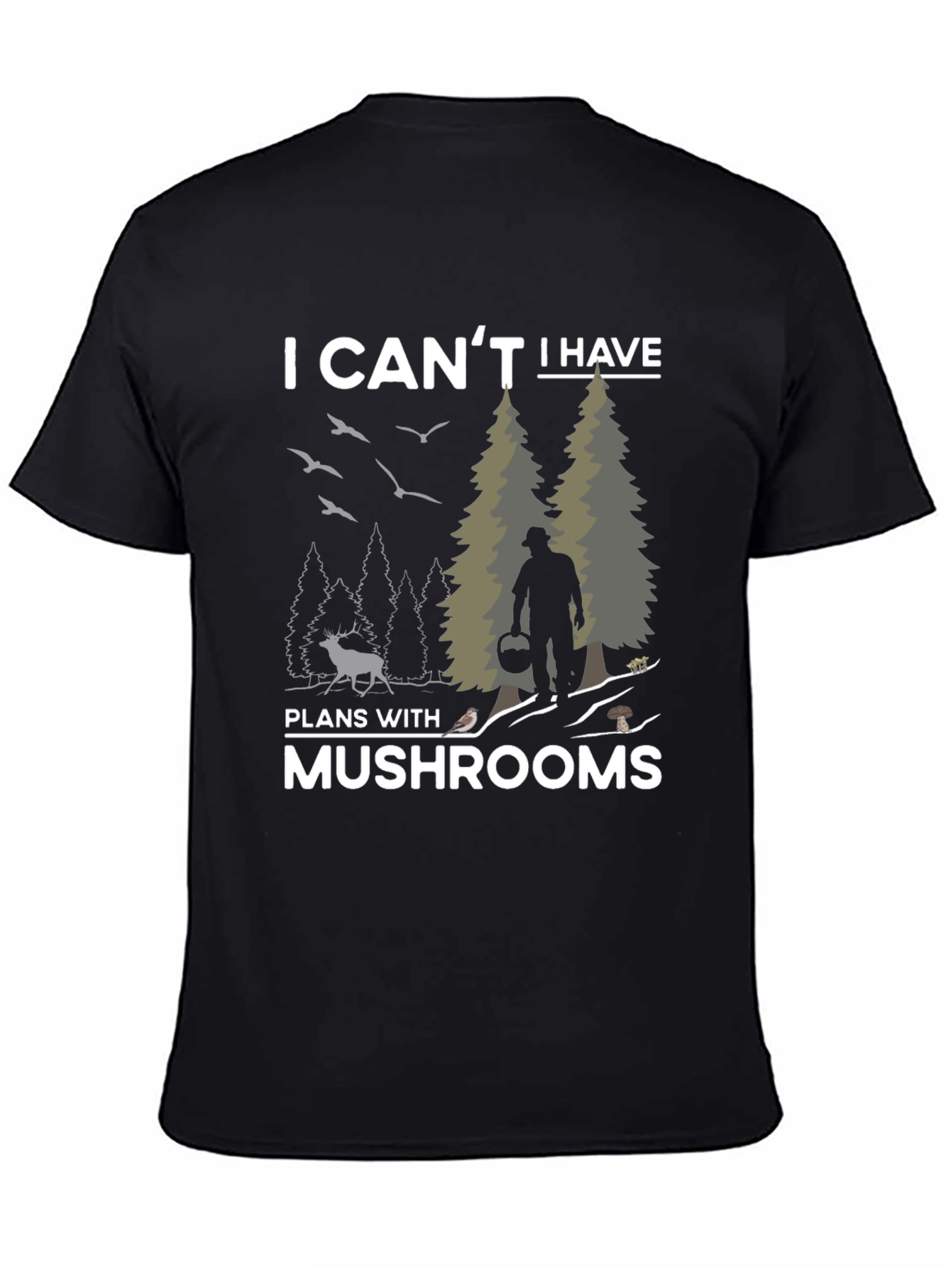 Black Mushroom Lover's T-Shirt - I Can't Have Plans With Mushrooms view 4
