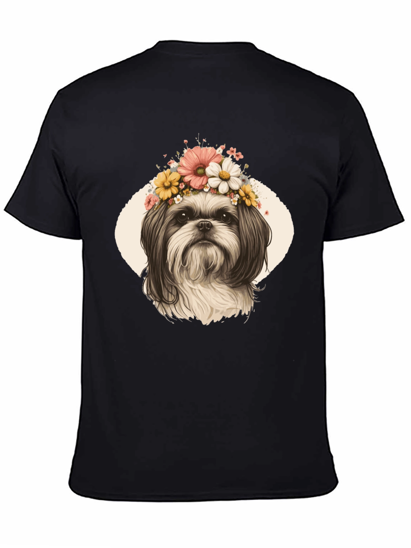 Black Dog with Flower Crown Graphic T-Shirt view 4