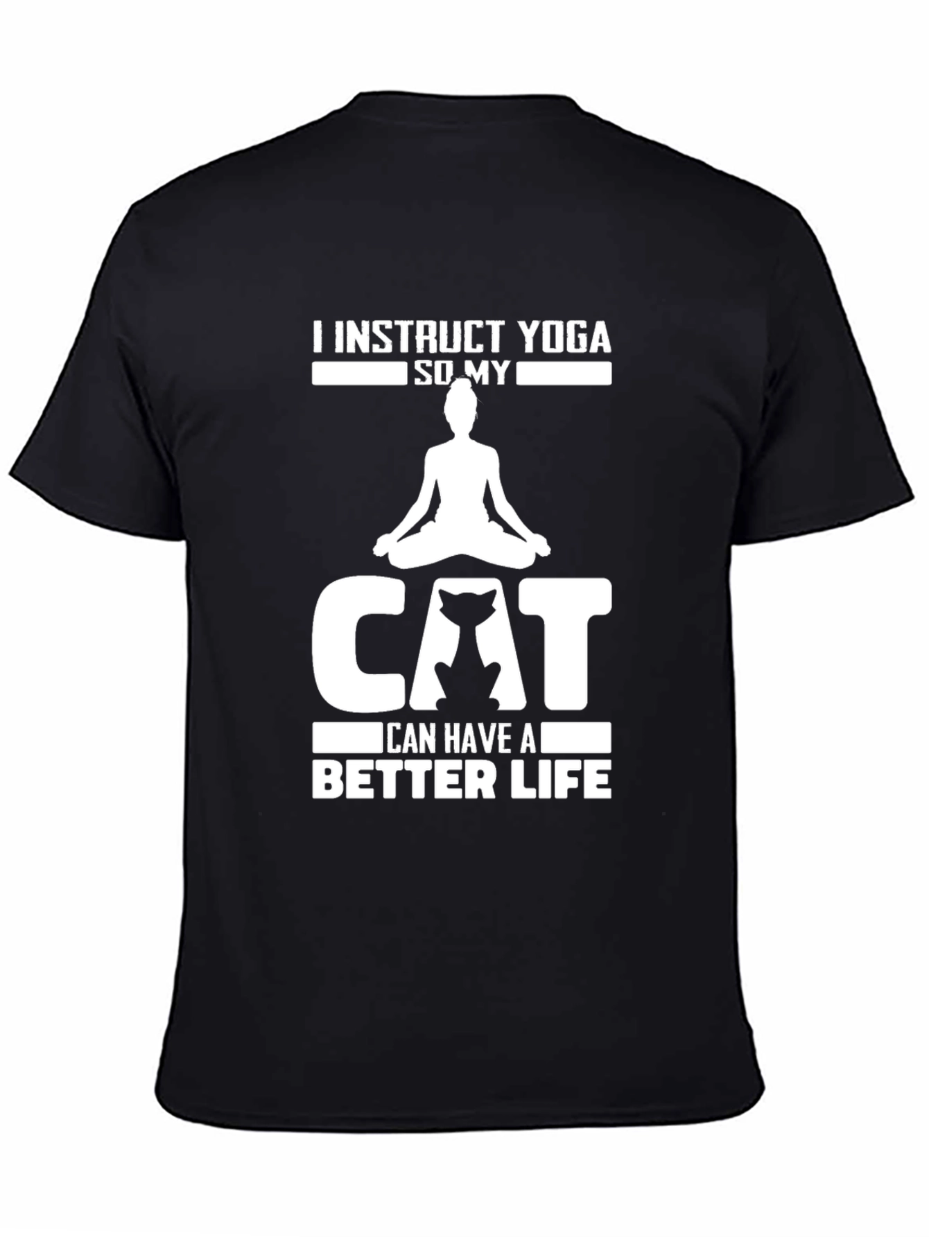 Black Yoga Instructor Cat Lover Graphic Tee view 4