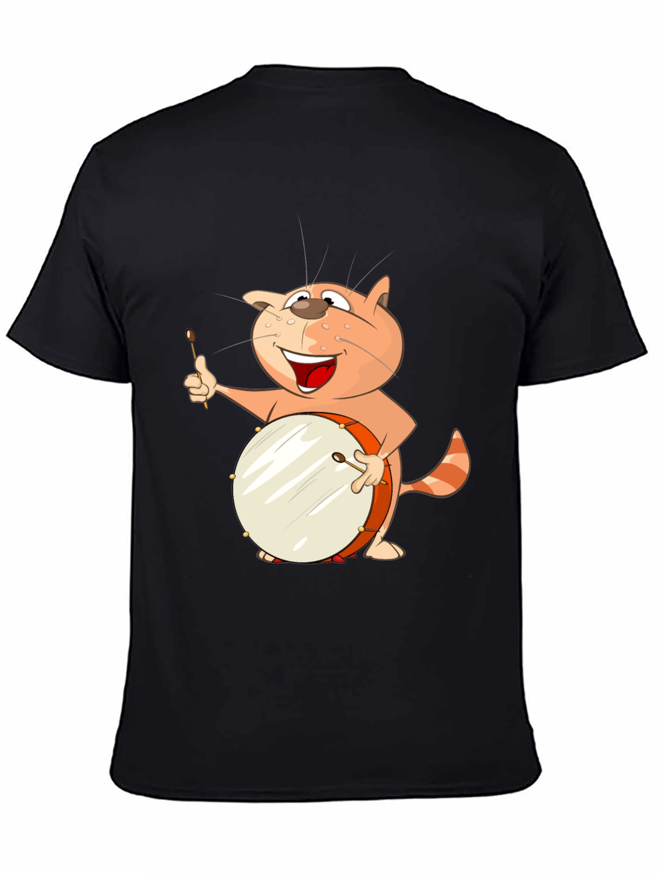 Black Funny Cat Drummer T-Shirt view 4