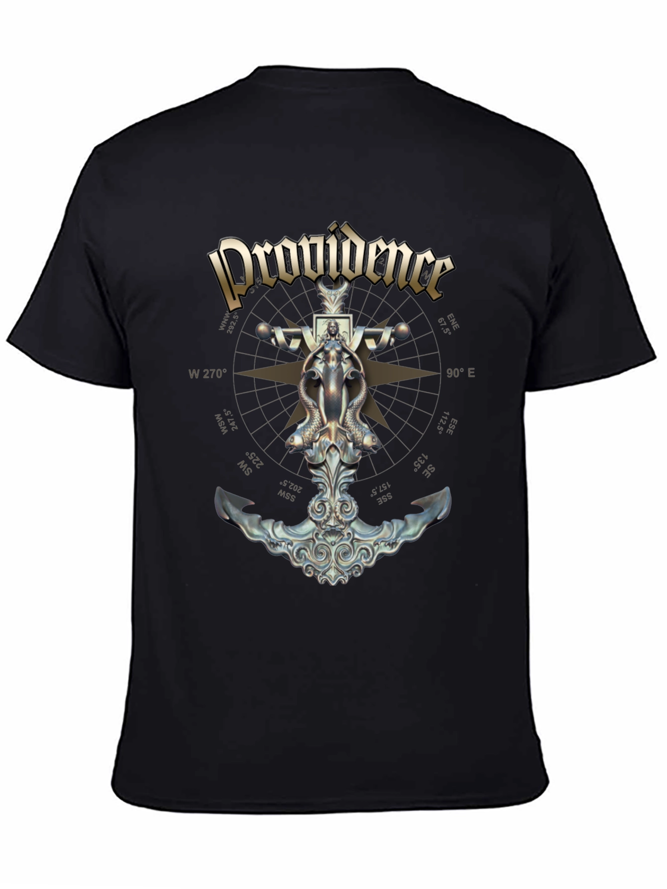 Black Providence Nautical Anchor Compass Rose Graphic Tee view 4