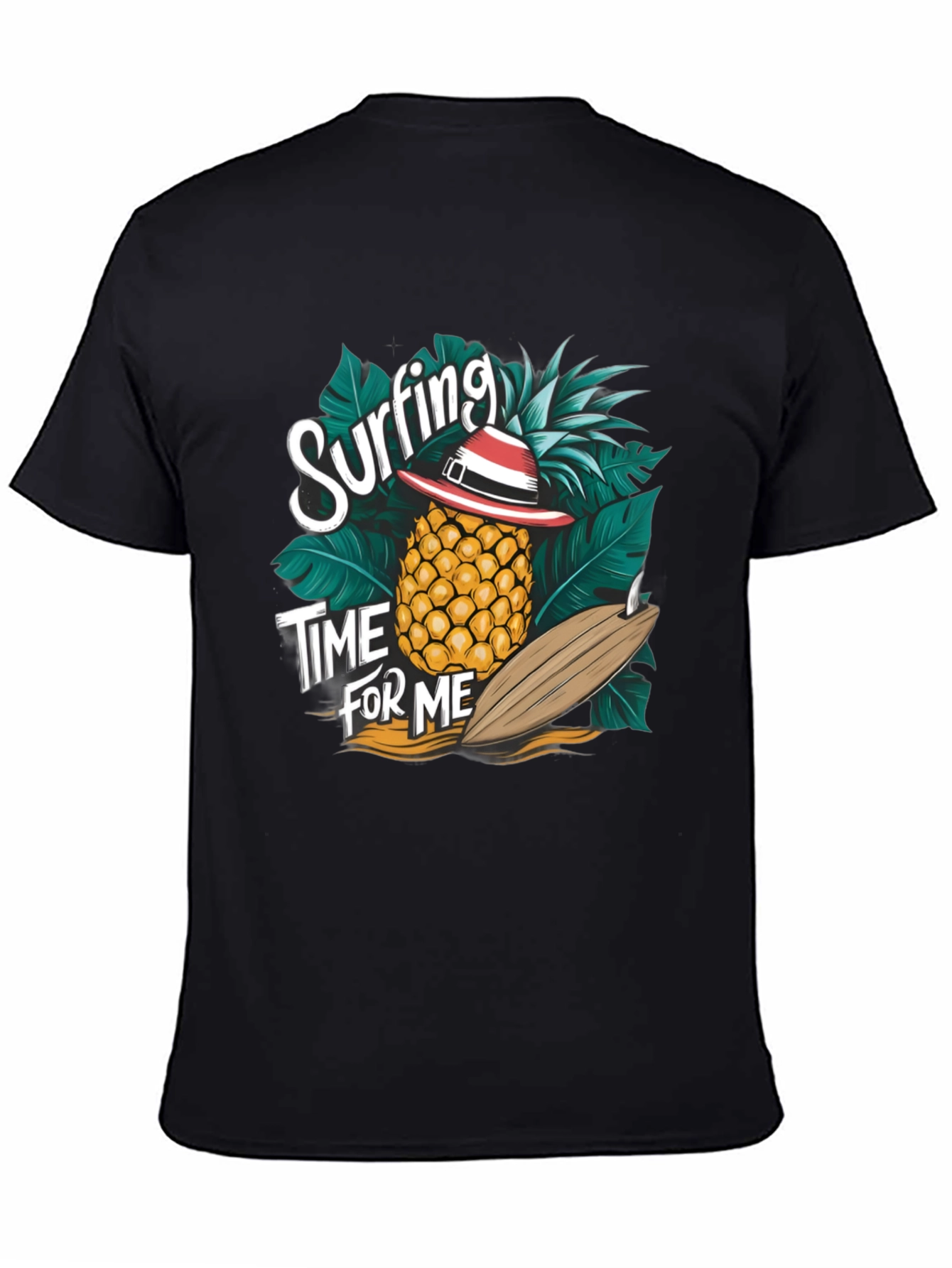 Black Surfing Pineapple T-Shirt - Tropical Summer Vibes view 4