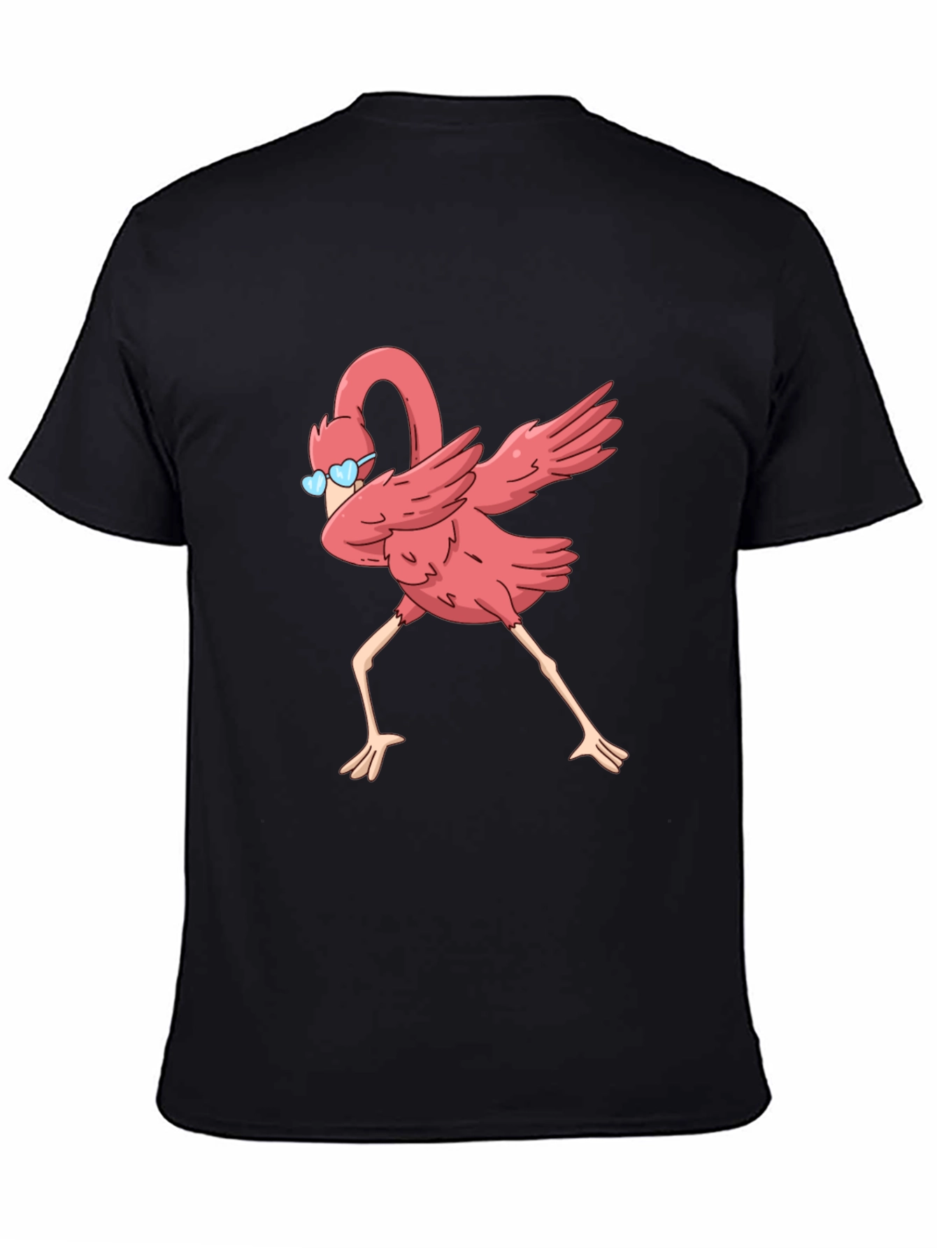 Black Dabbing Flamingo Graphic Tee - Black Cotton T-Shirt view 4