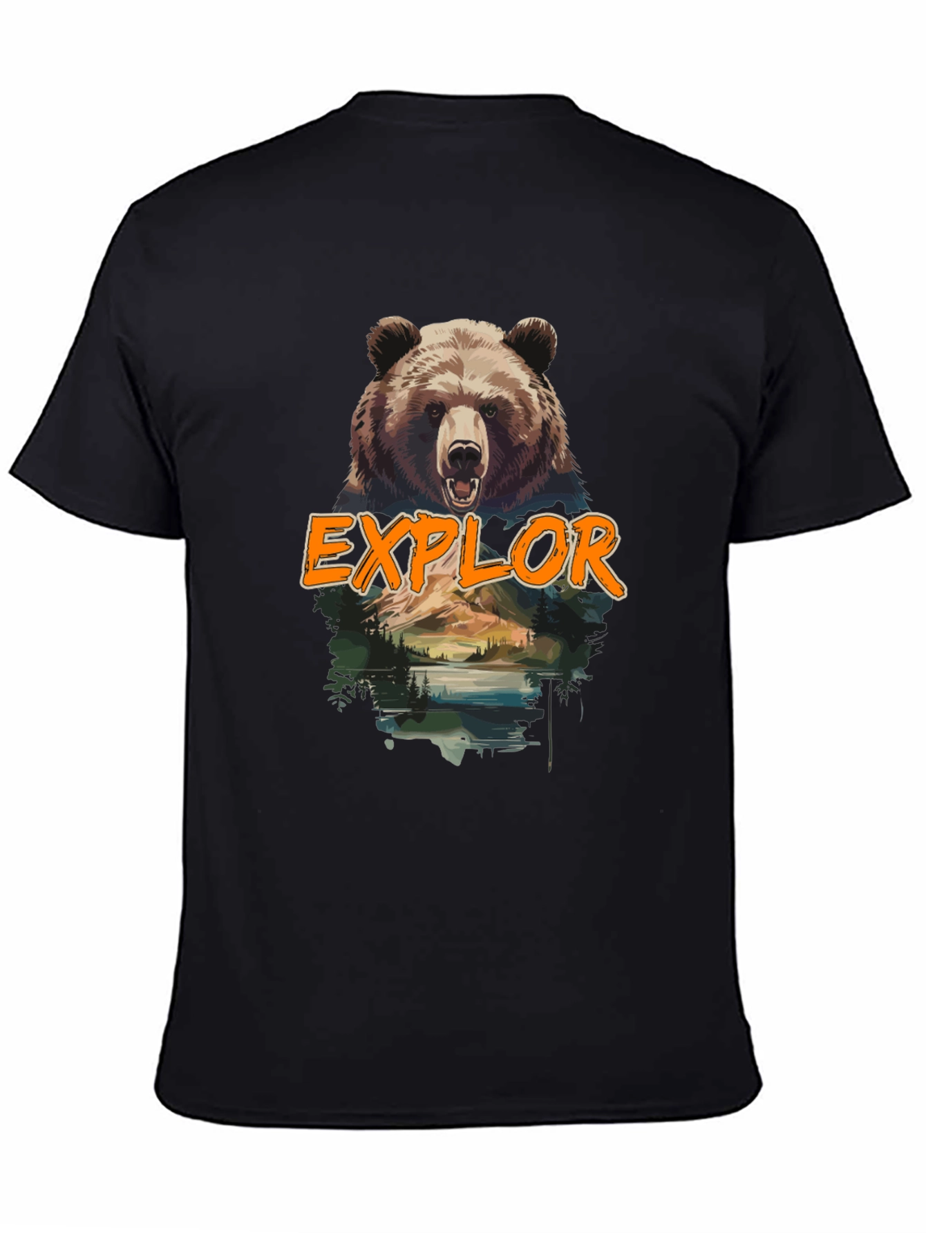 Black Explore Bear Graphic Tee - Nature Adventure Shirt view 4