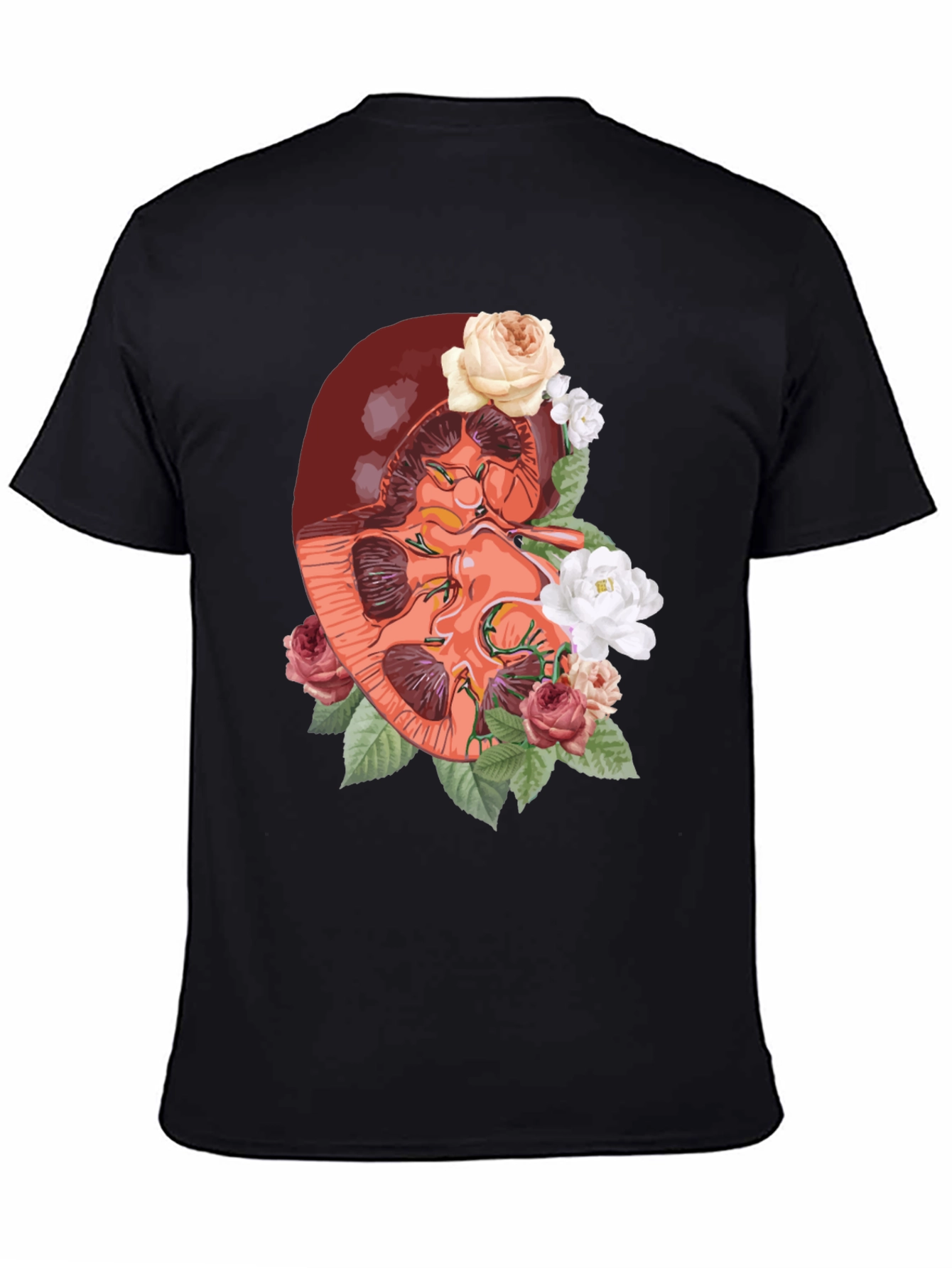Black Floral Kidney Graphic Tee - Unique Anatomy T-Shirt view 4