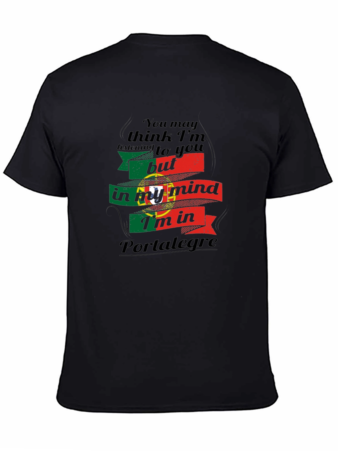 Black Portalegre Portugal Flag T-Shirt view 4