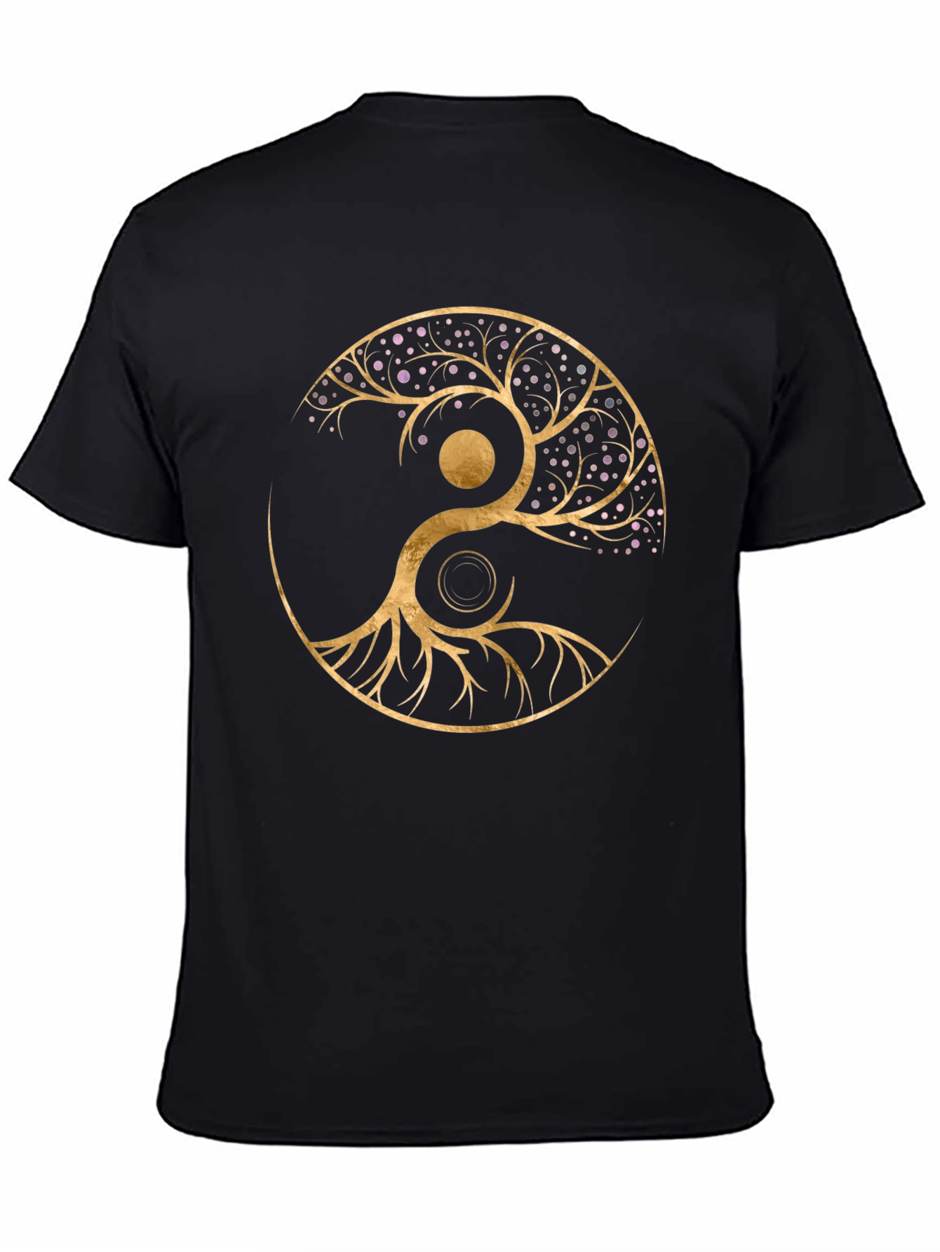 Black Yin Yang Tree of Life Black Graphic Tee view 4