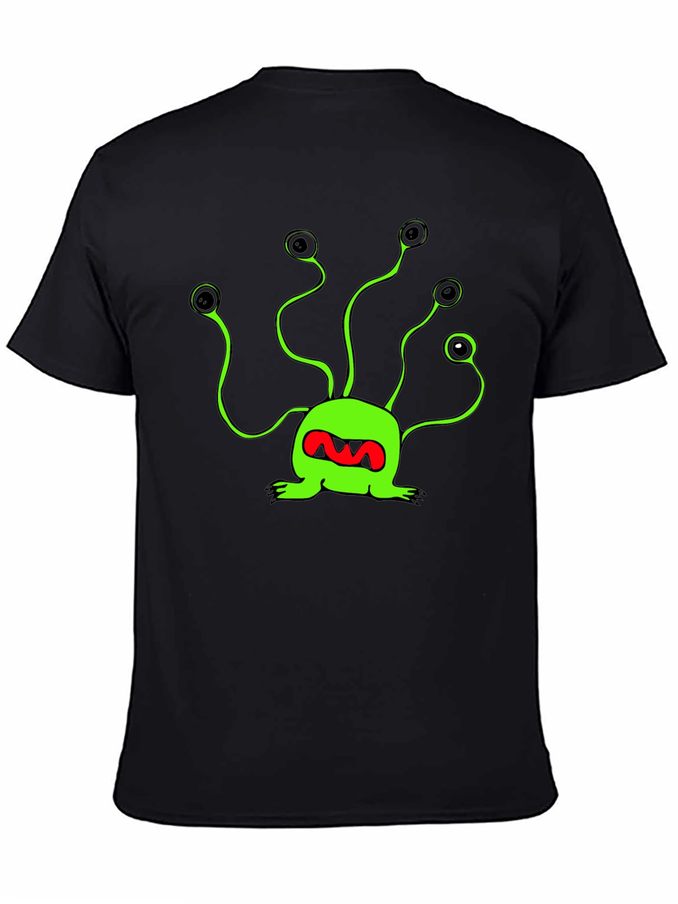 Funky Green Alien T-Shirt - Black Cotton Tee - 4