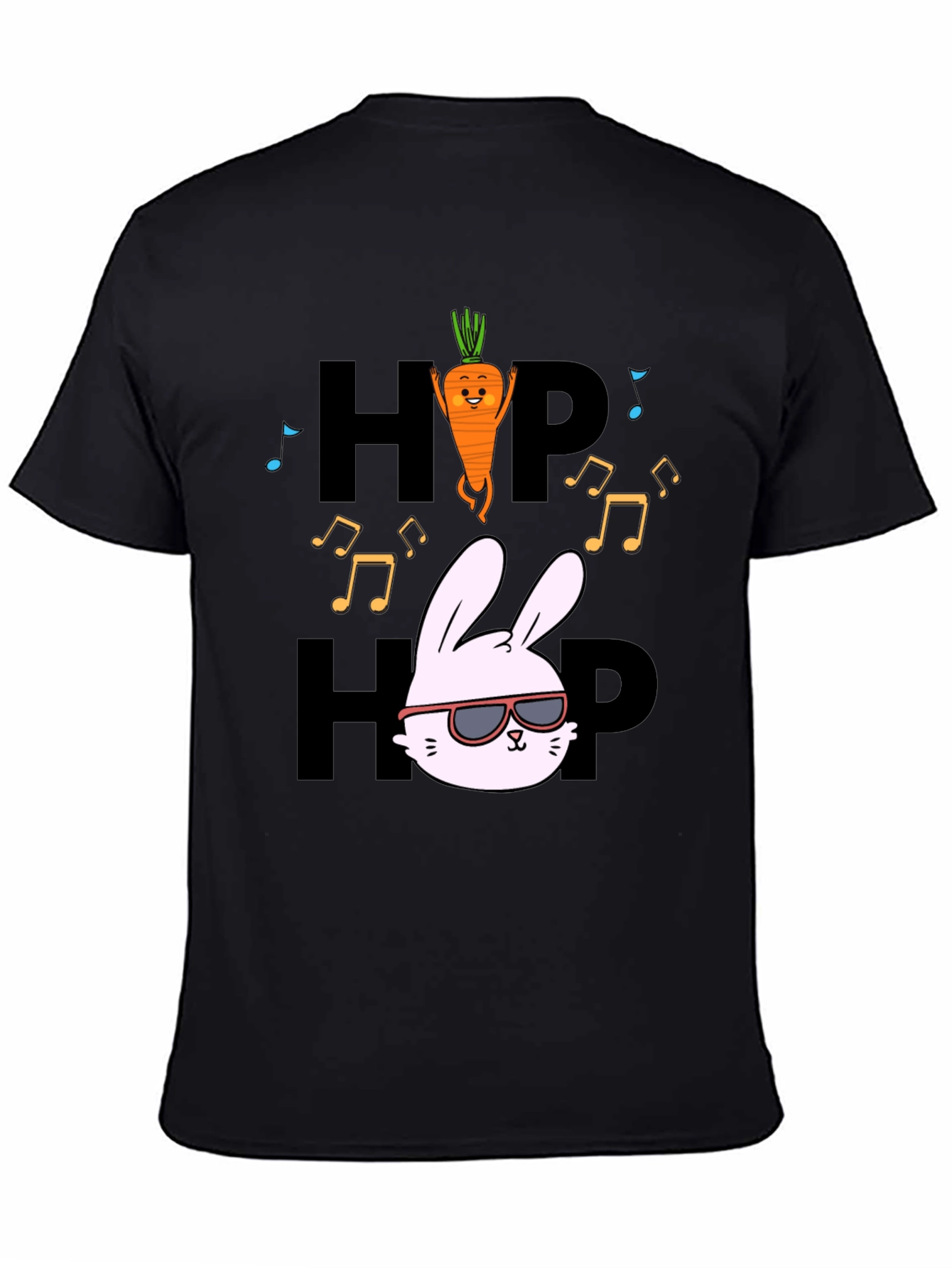 Black Hip Hop Bunny Carrot Music Black T-Shirt view 4