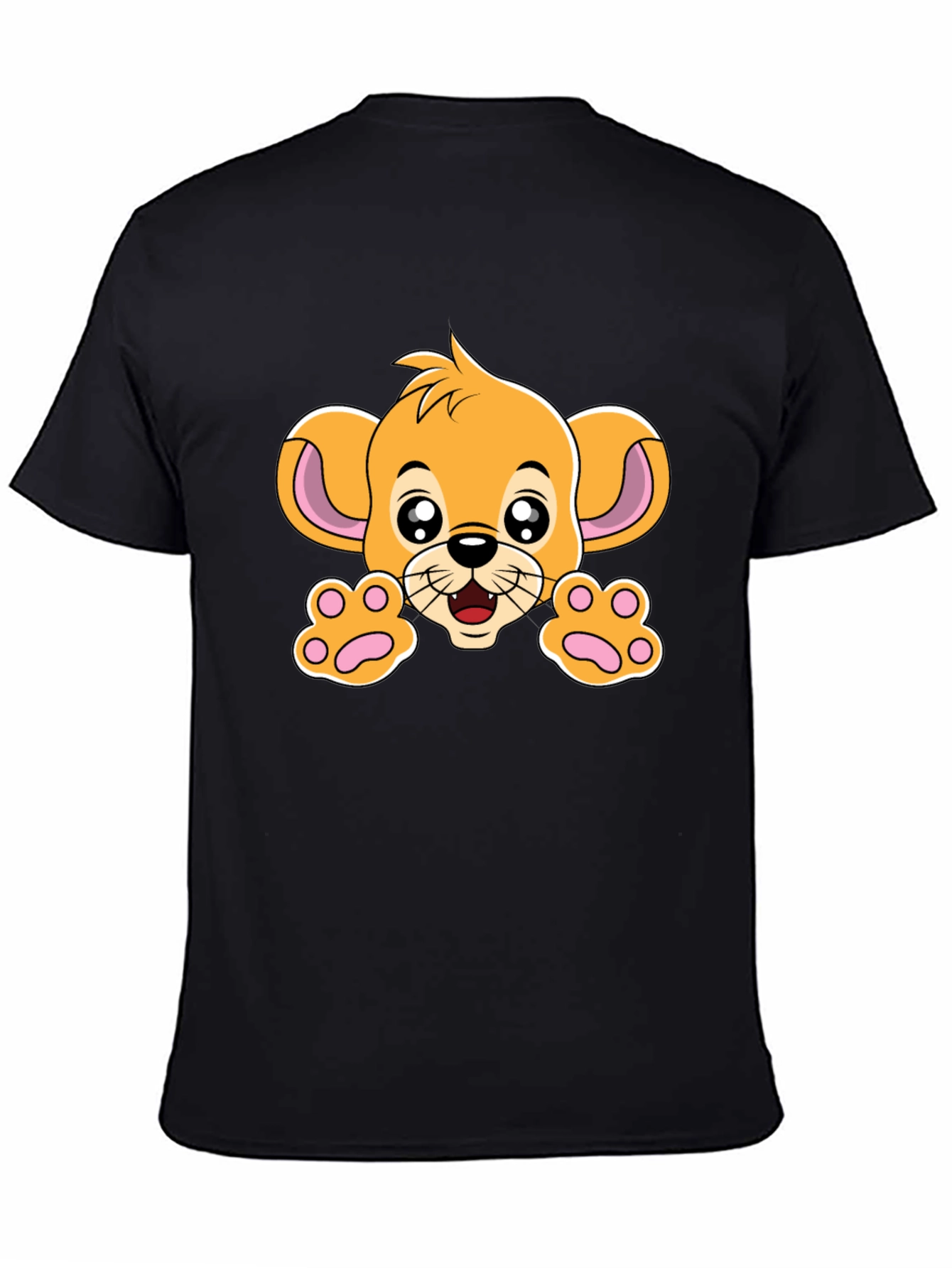 Black Cute Lion Cub Graphic Tee - Black Cotton T-Shirt view 4