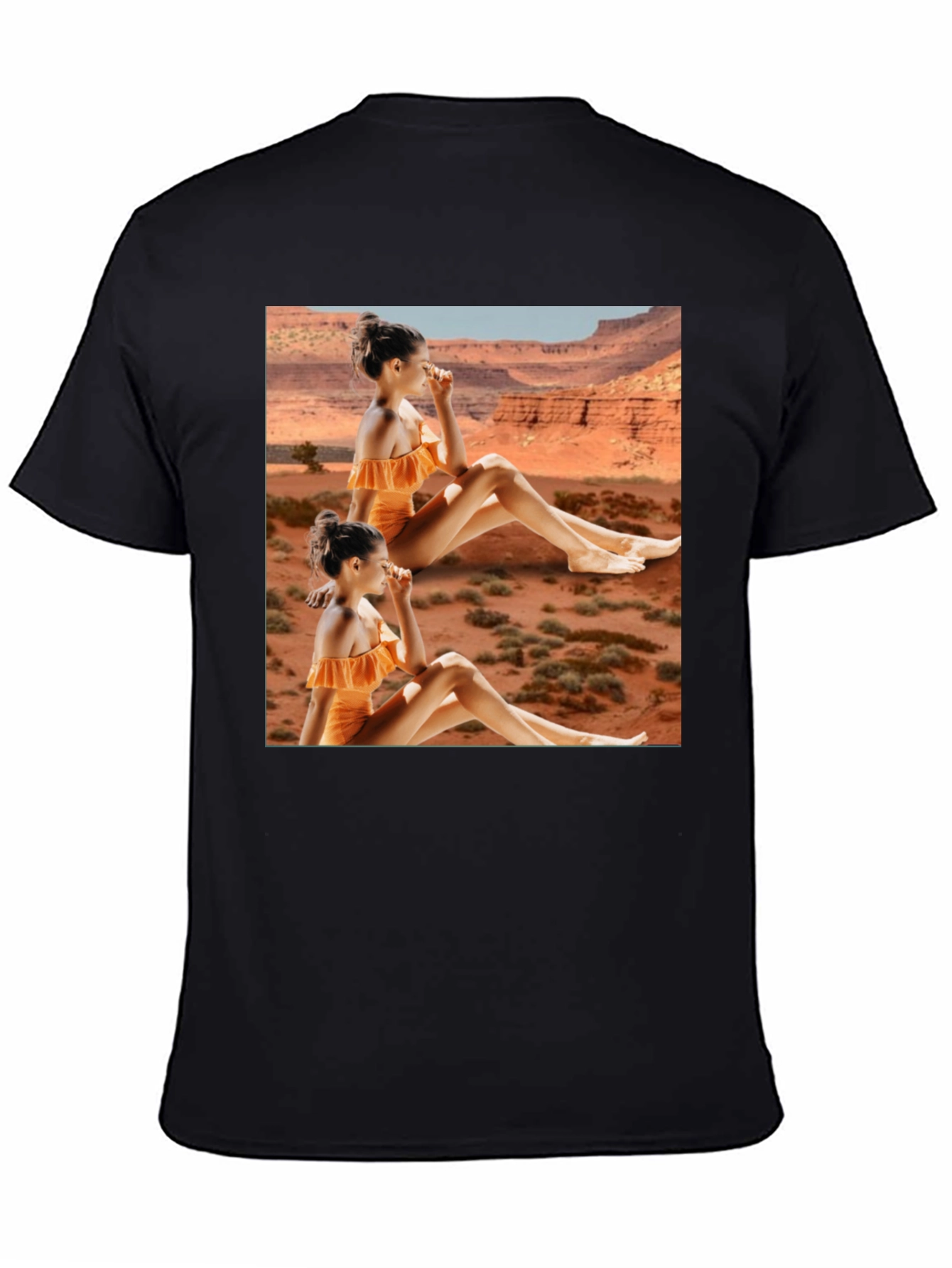 Black Trendy Black T-Shirt with Unique Desert Graphic Design view 4