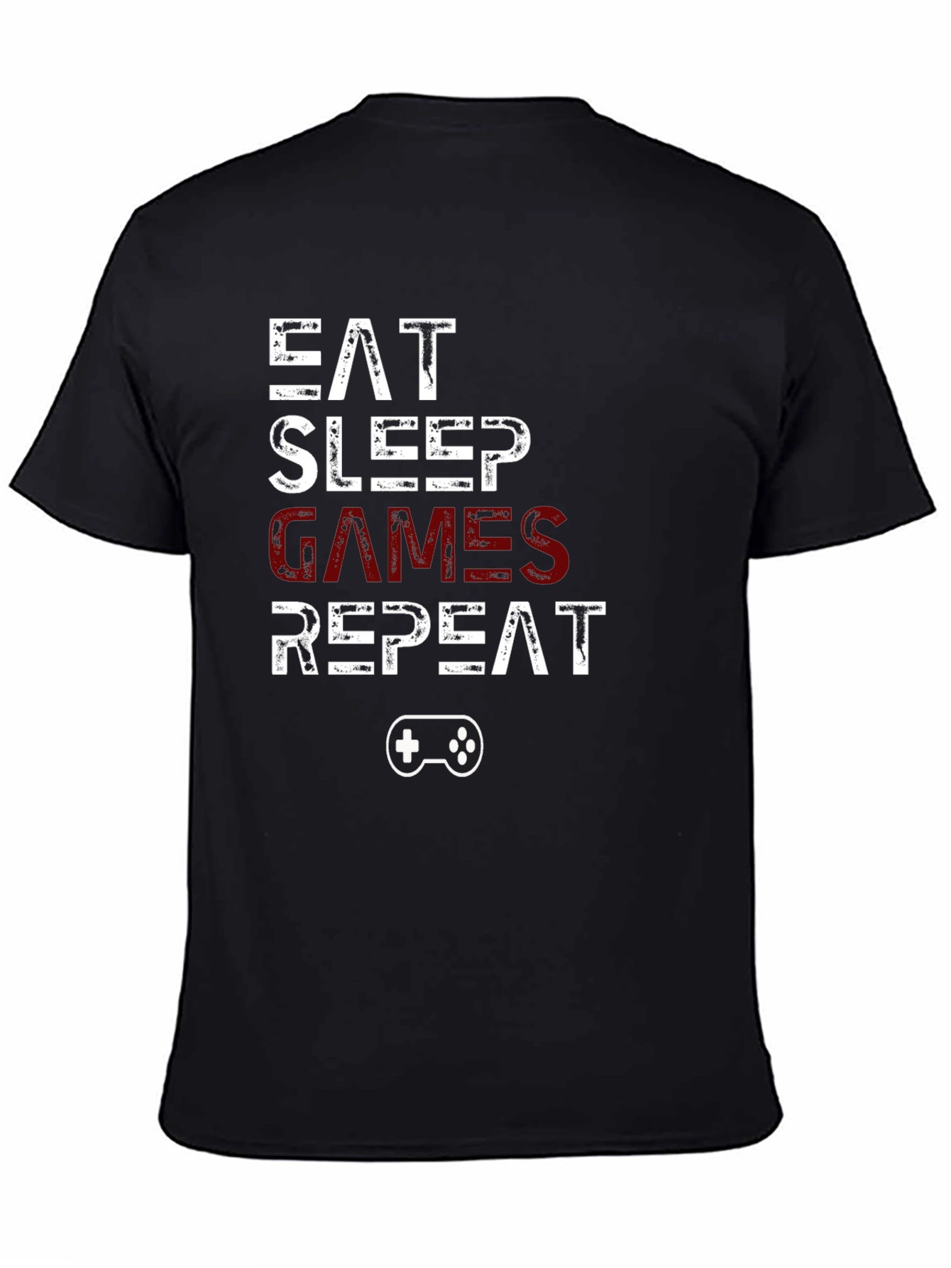 Black Eat Sleep Games Repeat Gamer T-Shirt view 4