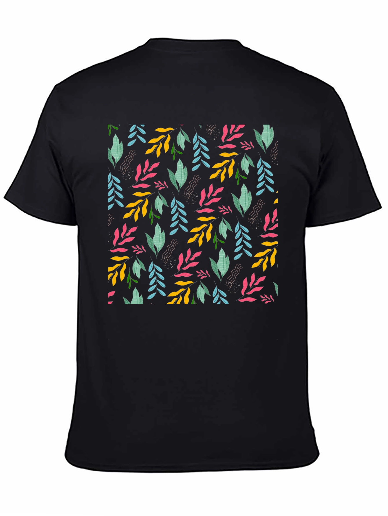 Black Leaf Pattern Black T-Shirt - Stylish Men's Tee view 4