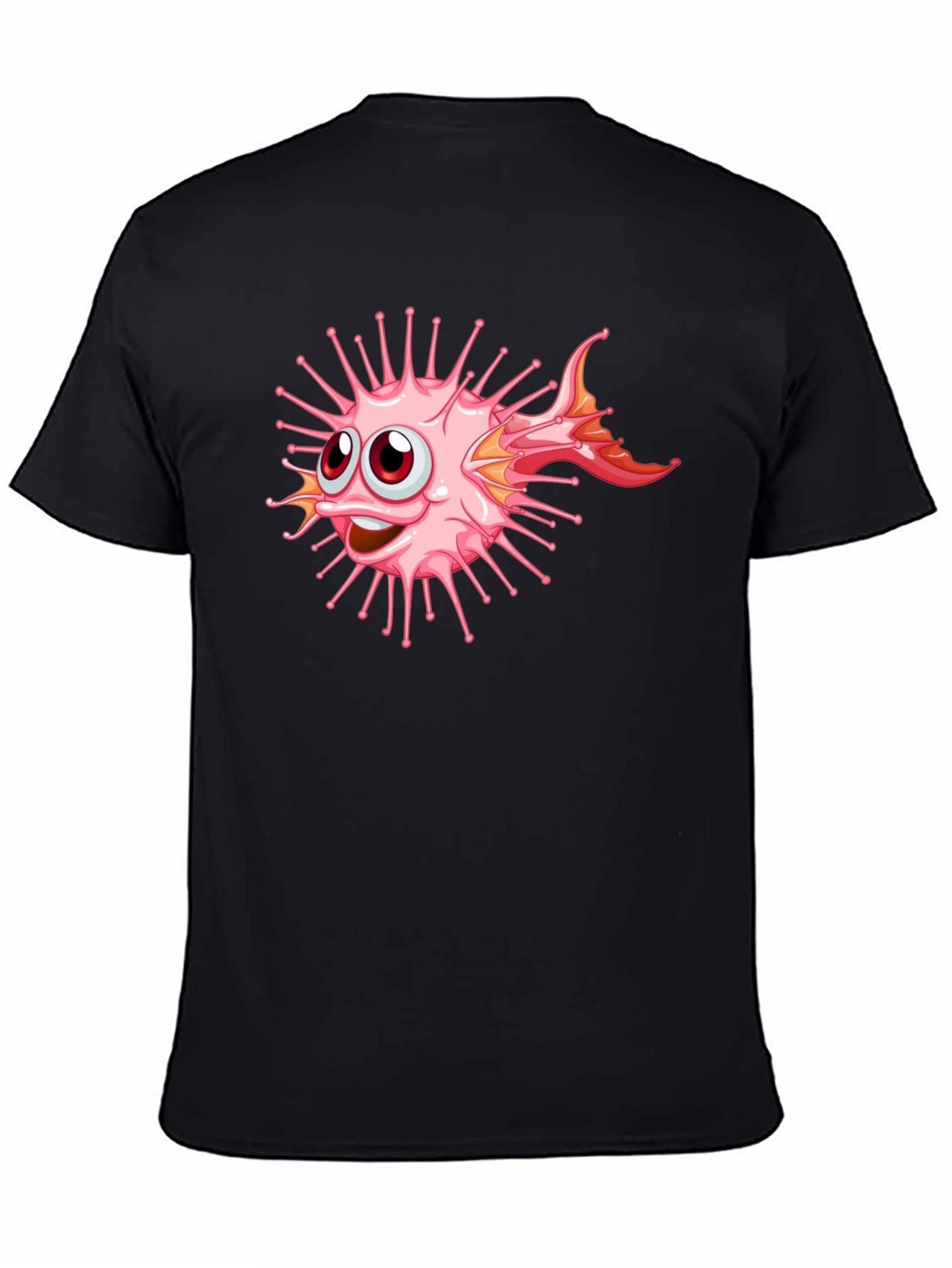Black Cartoon Pufferfish Graphic Black T-Shirt view 4