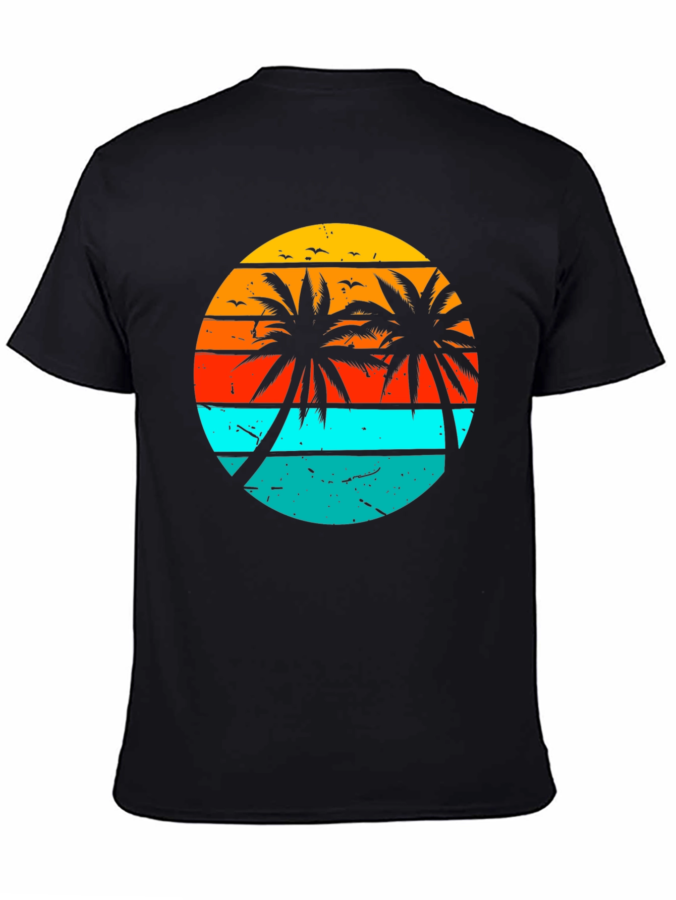 Black Retro Sunset Palm Tree Graphic T-Shirt view 4