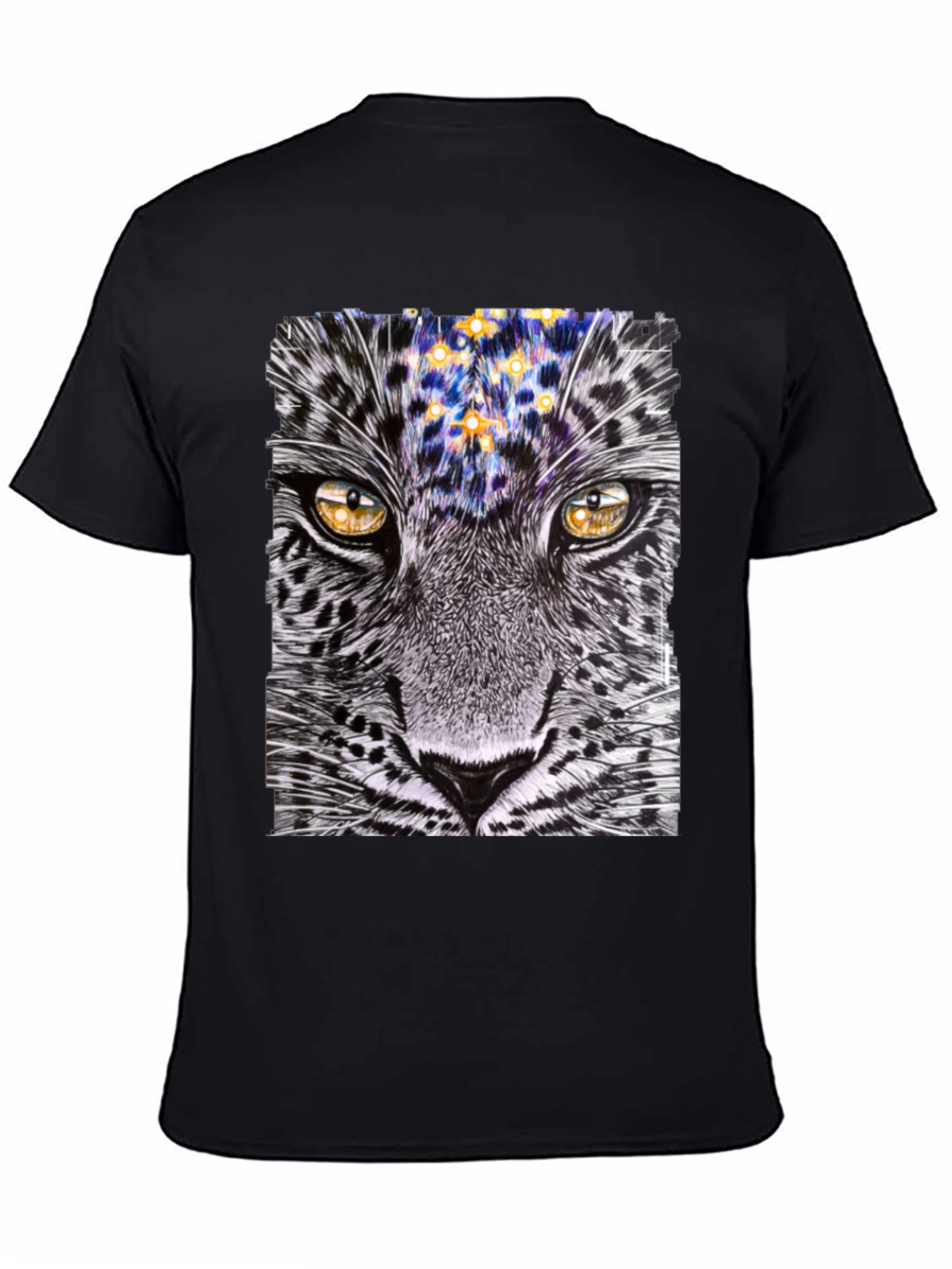 Black Leopard Stargazer Graphic T-Shirt - Unique Animal Print Tee view 4