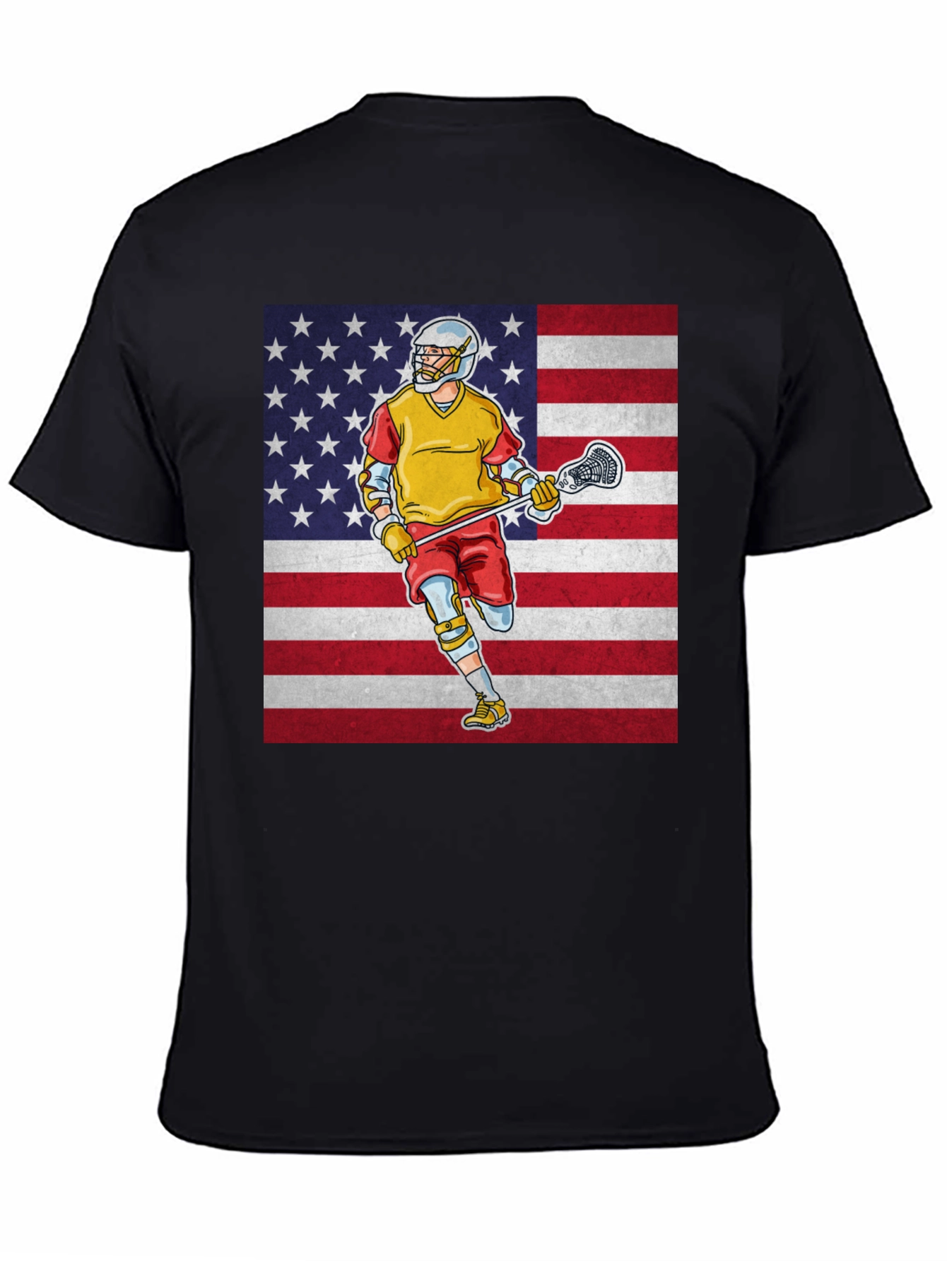 Black American Lacrosse Player Graphic T-Shirt view 4