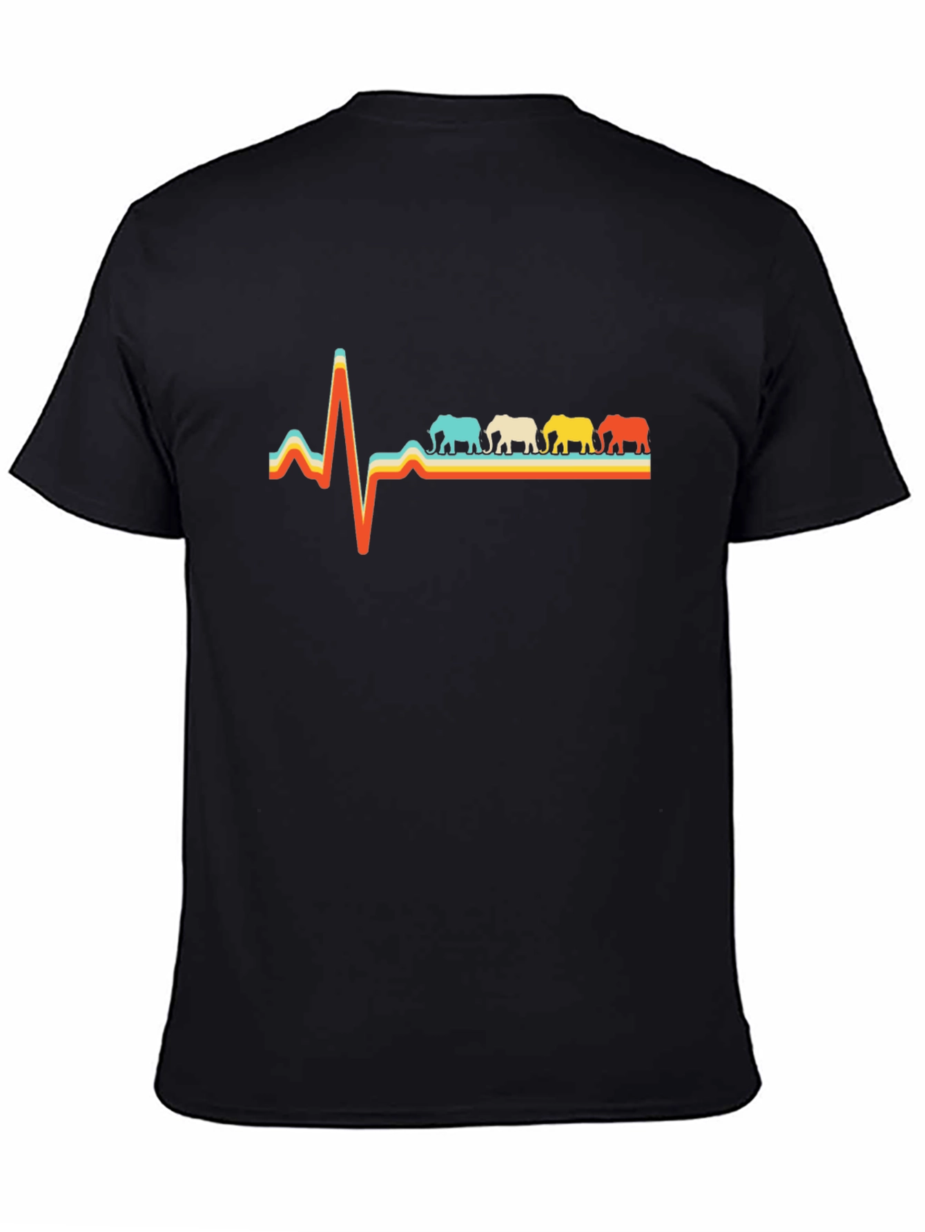Black Elephant Heartbeat Graphic Tee - Black Cotton T-Shirt view 4