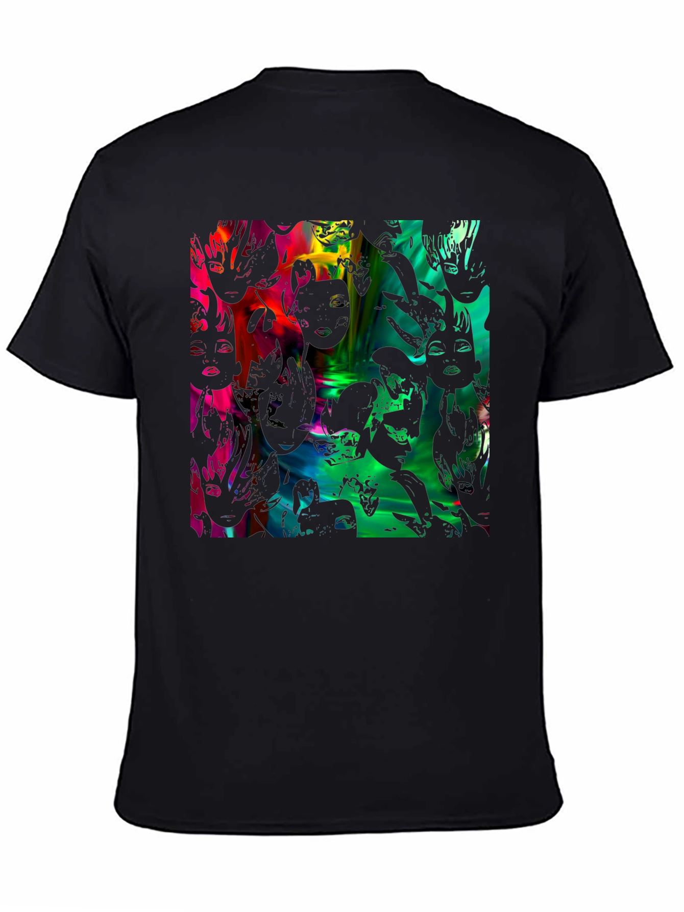 Black Abstract Faces Graphic Black Tee view 4