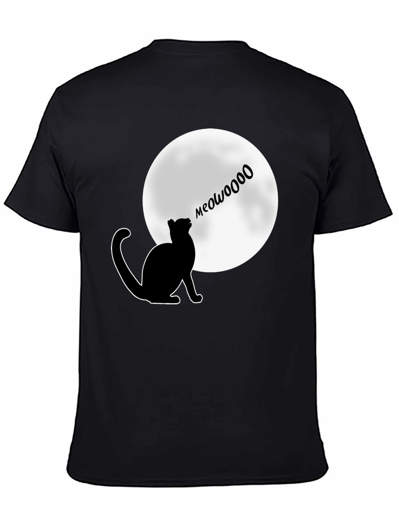 Black Meow at the Moon T-Shirt - Black, Cat Lover Tee view 4