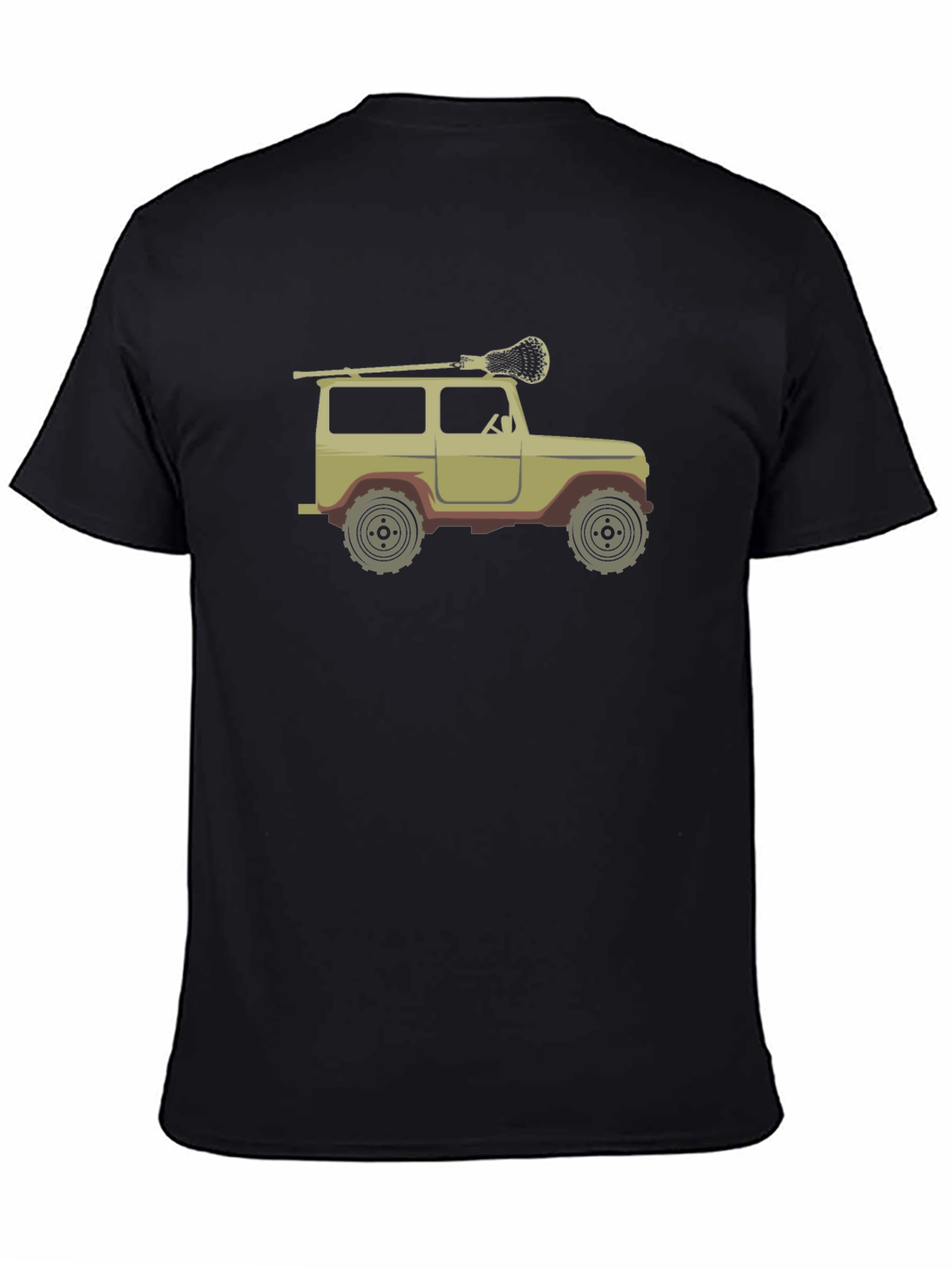 Black Vintage Off-Road Truck & Lacrosse Stick Black T-Shirt view 4