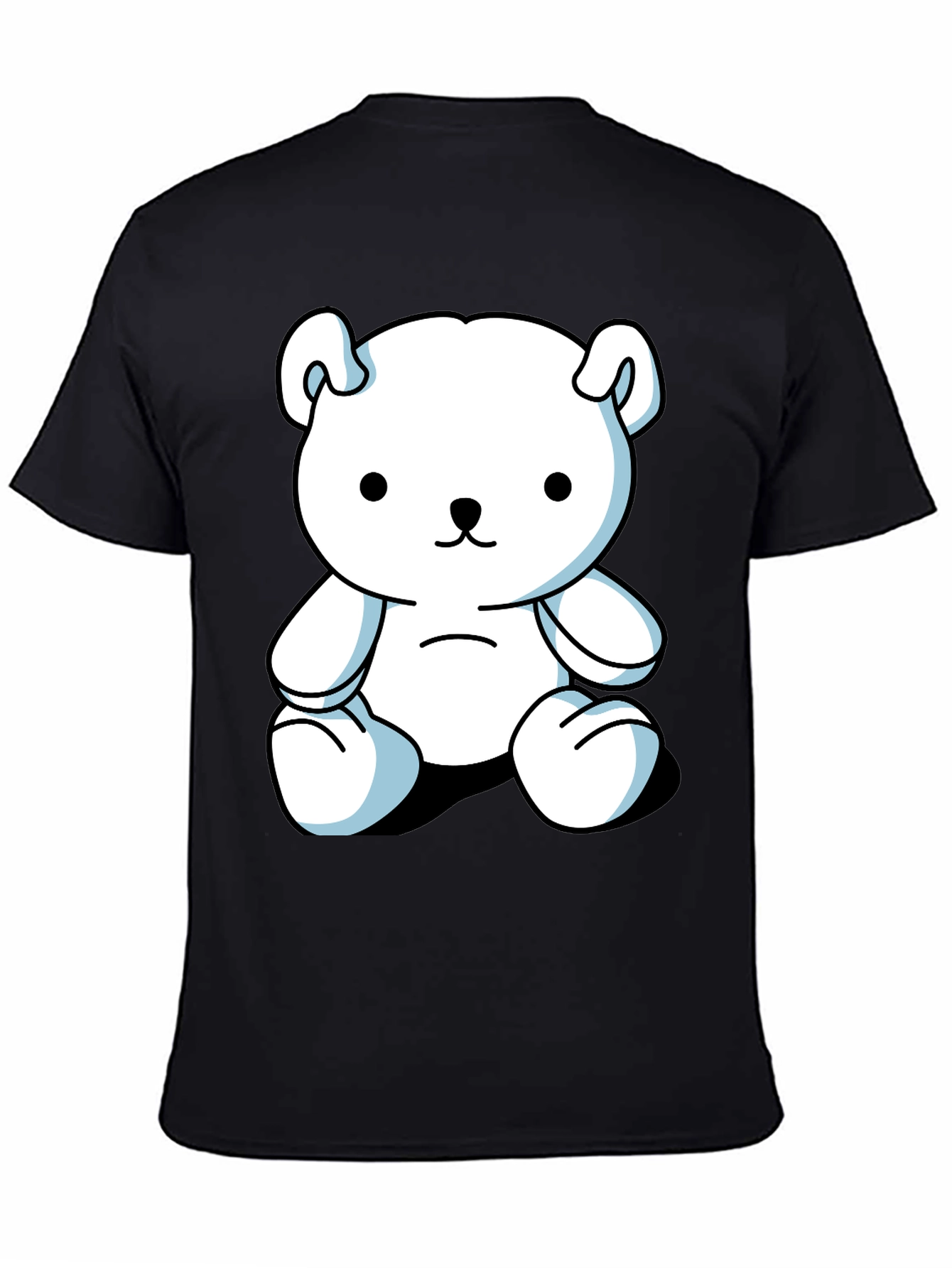 Black Cute Cartoon Bear Graphic Black T-Shirt view 4