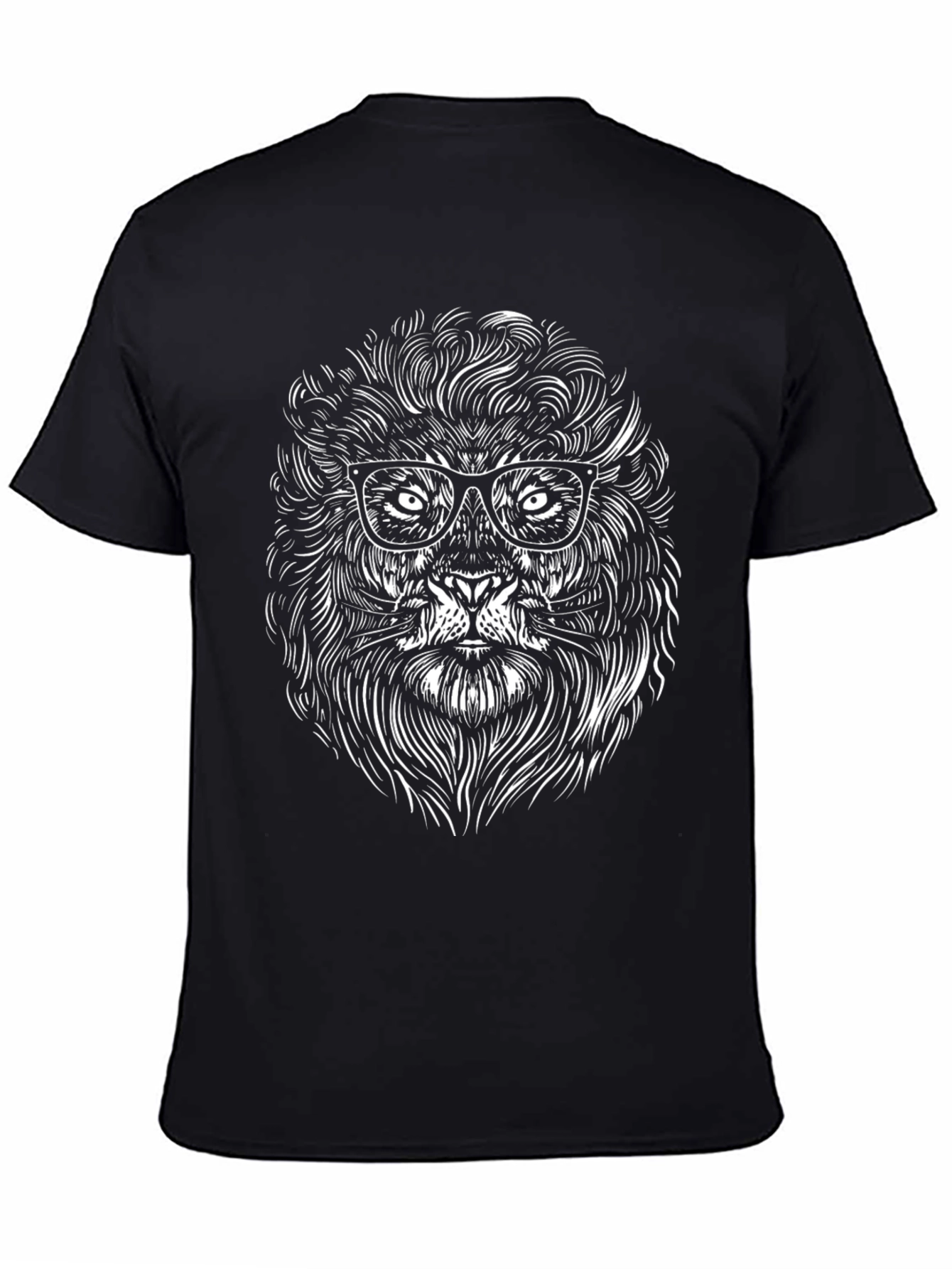 Black Lion with Glasses Graphic Tee - Cool Men's Black T-Shirt view 4