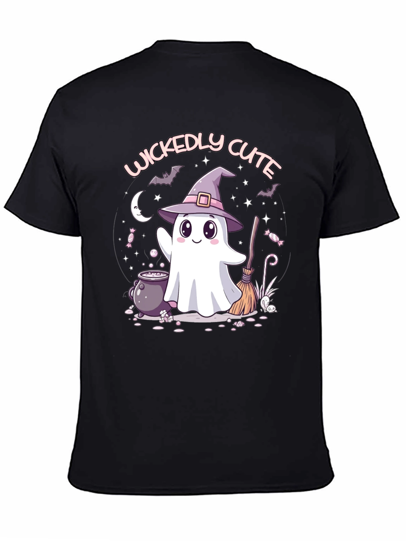 Black Wickedly Cute Halloween Ghost T-Shirt view 4