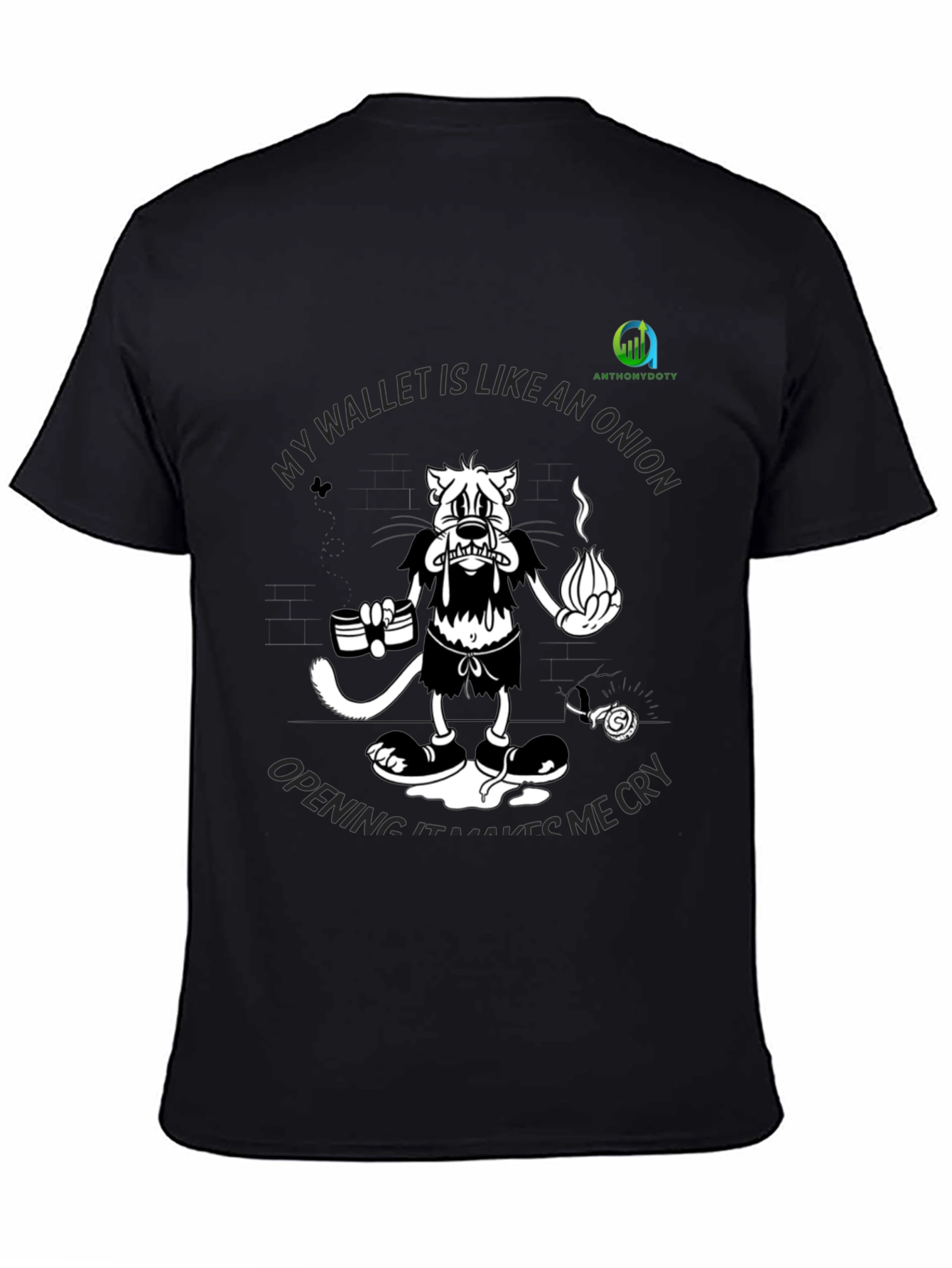 Black Funny "Wallet Like An Onion" Graphic Black T-Shirt view 4