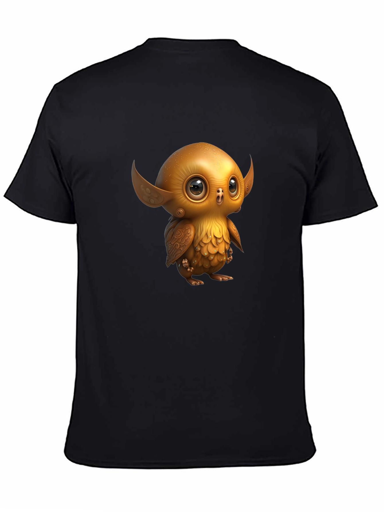 Black Cute Golden Owl Creature Graphic Tee view 4