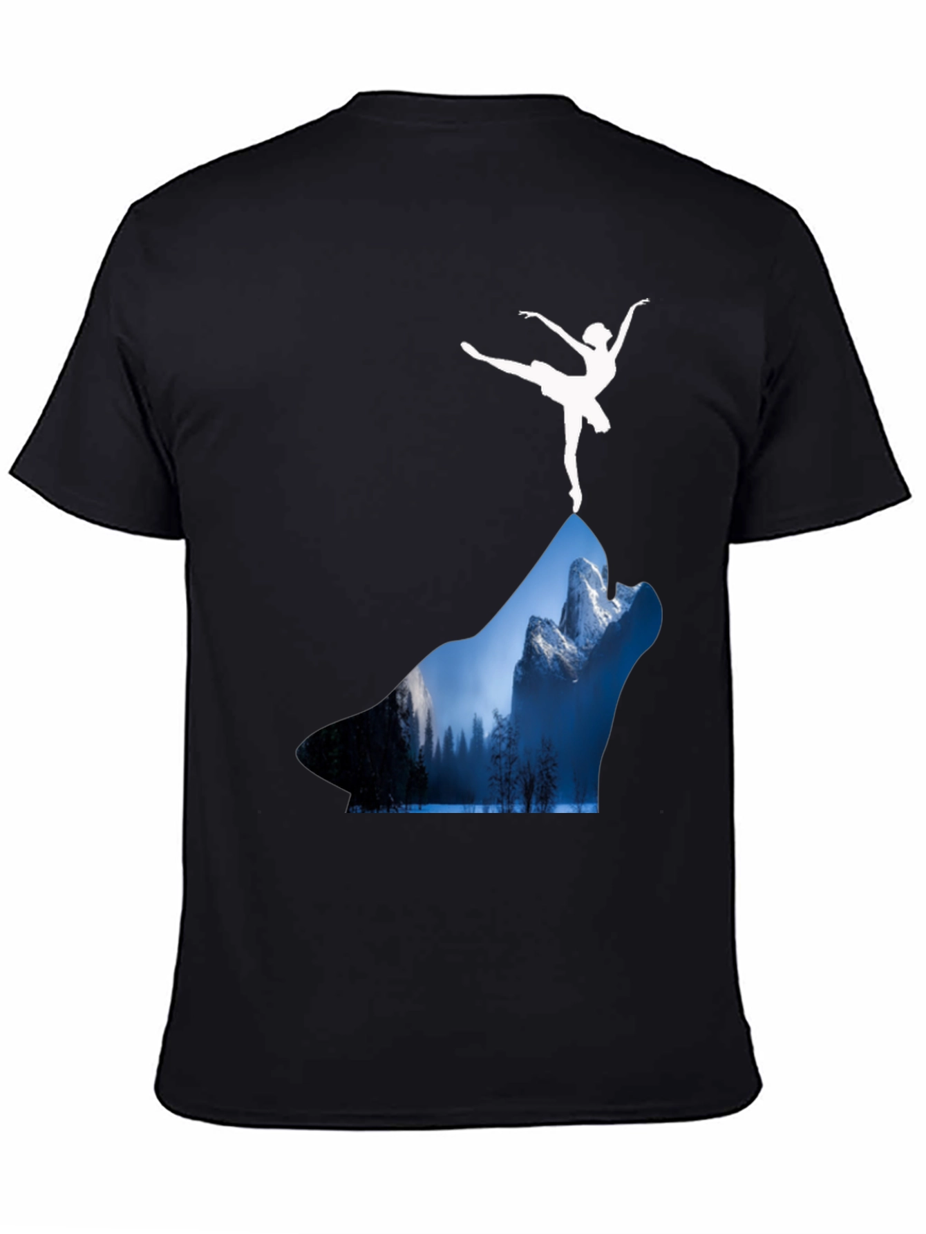 Black Wolf Landscape T-Shirt - Ballerina Design view 4