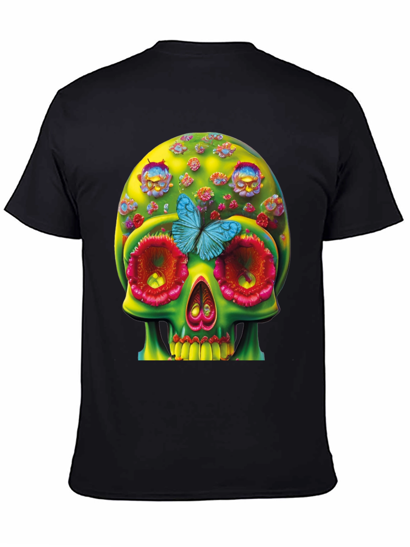 Black Floral Skull T-Shirt - Unique Graphic Tee view 4