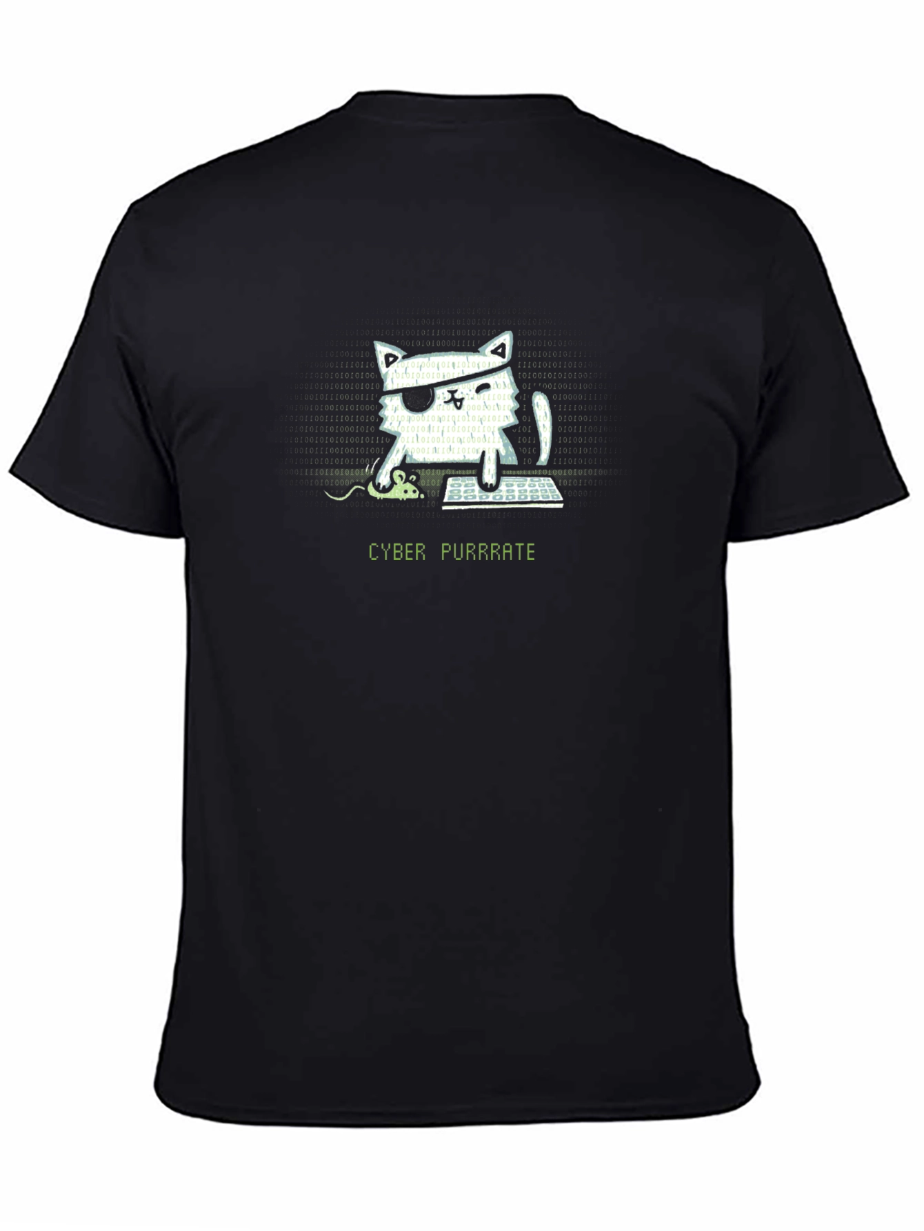 Black Cyber Purrrate T-Shirt - Hacker Cat view 4