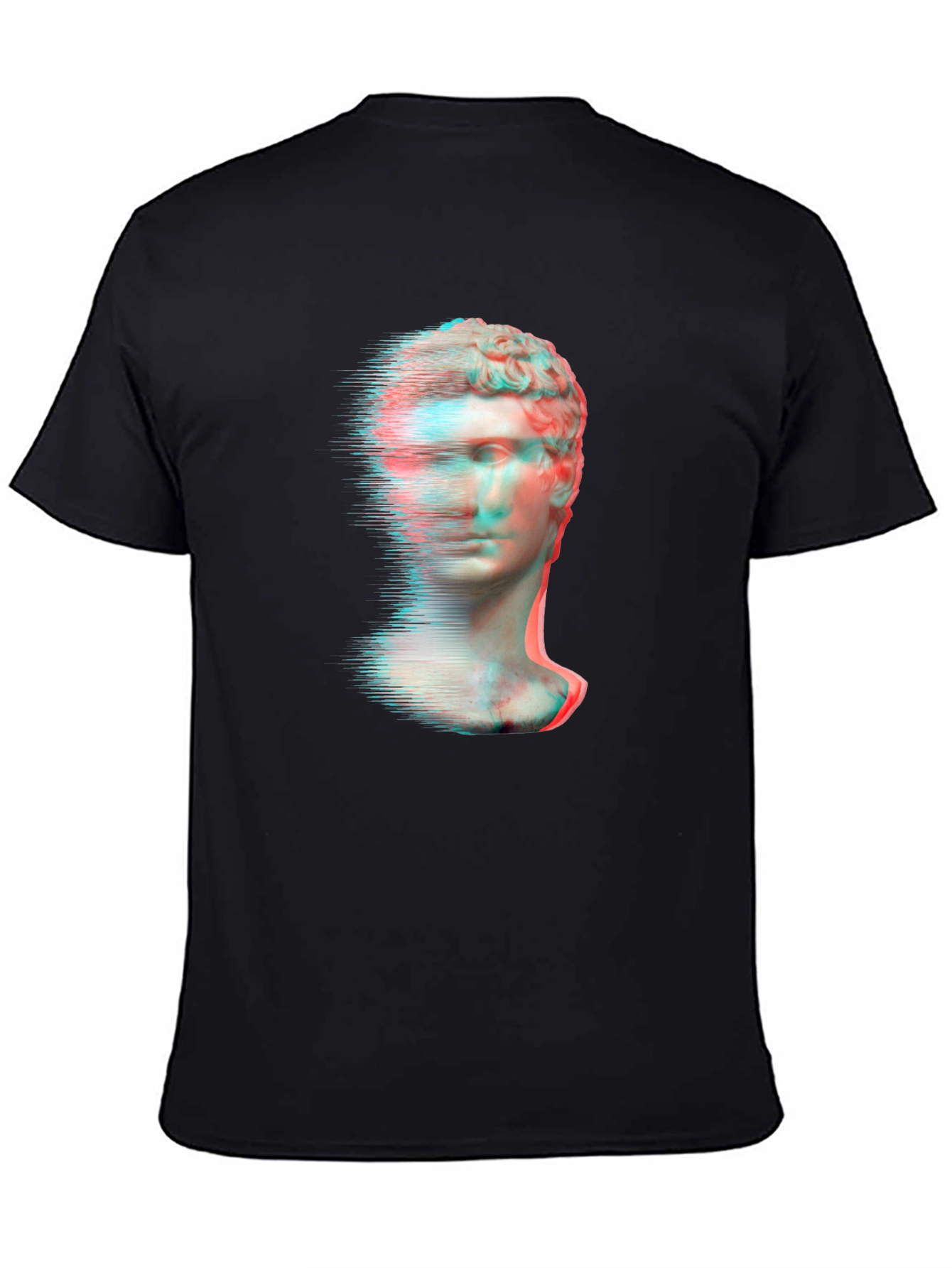 Black Glitch Art Statue Graphic Tee view 4