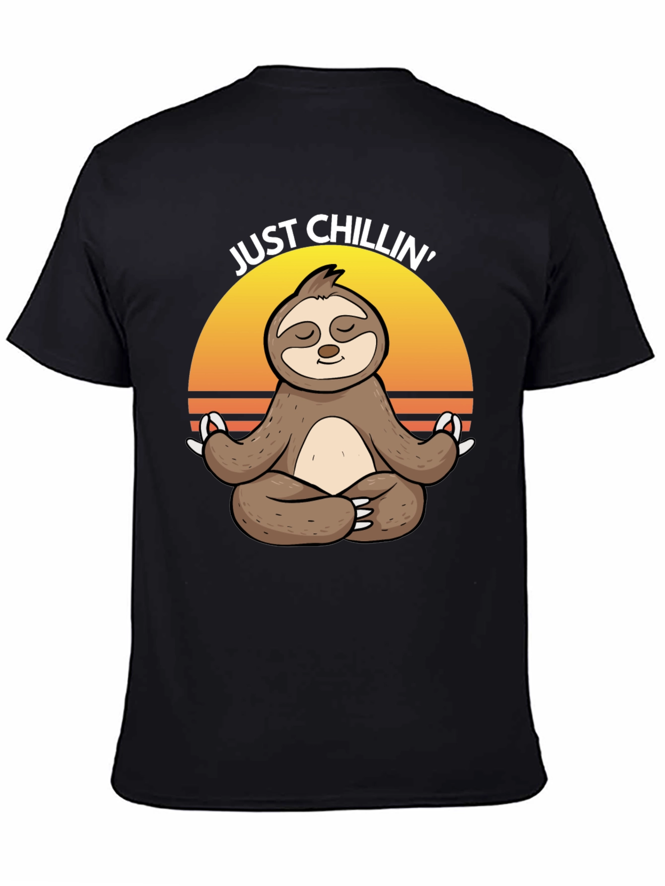 Black Just Chillin' Sloth Yoga Meditation T-Shirt view 4