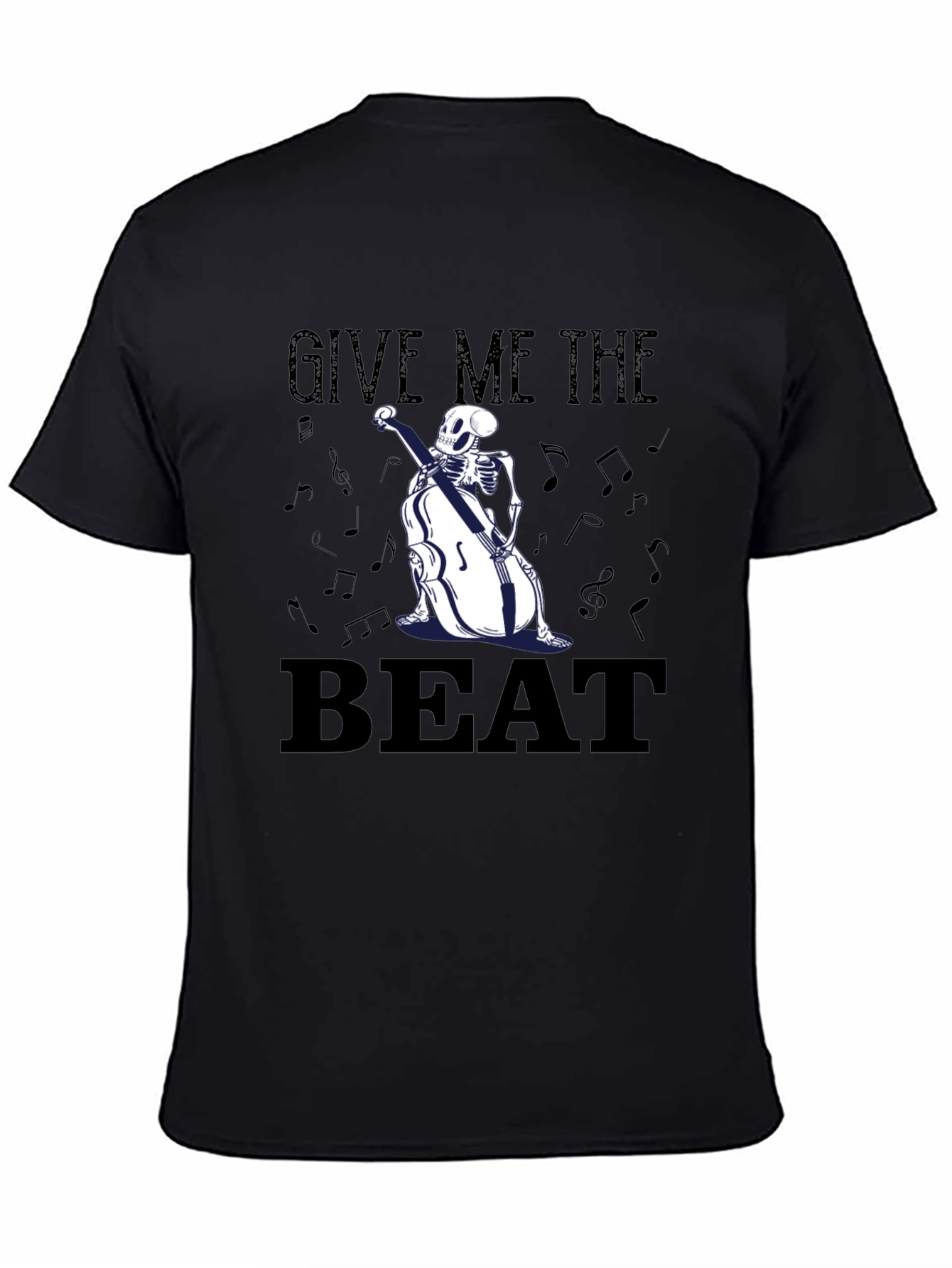 Black Give Me The Beat Skeleton Bassist Graphic T-Shirt view 4